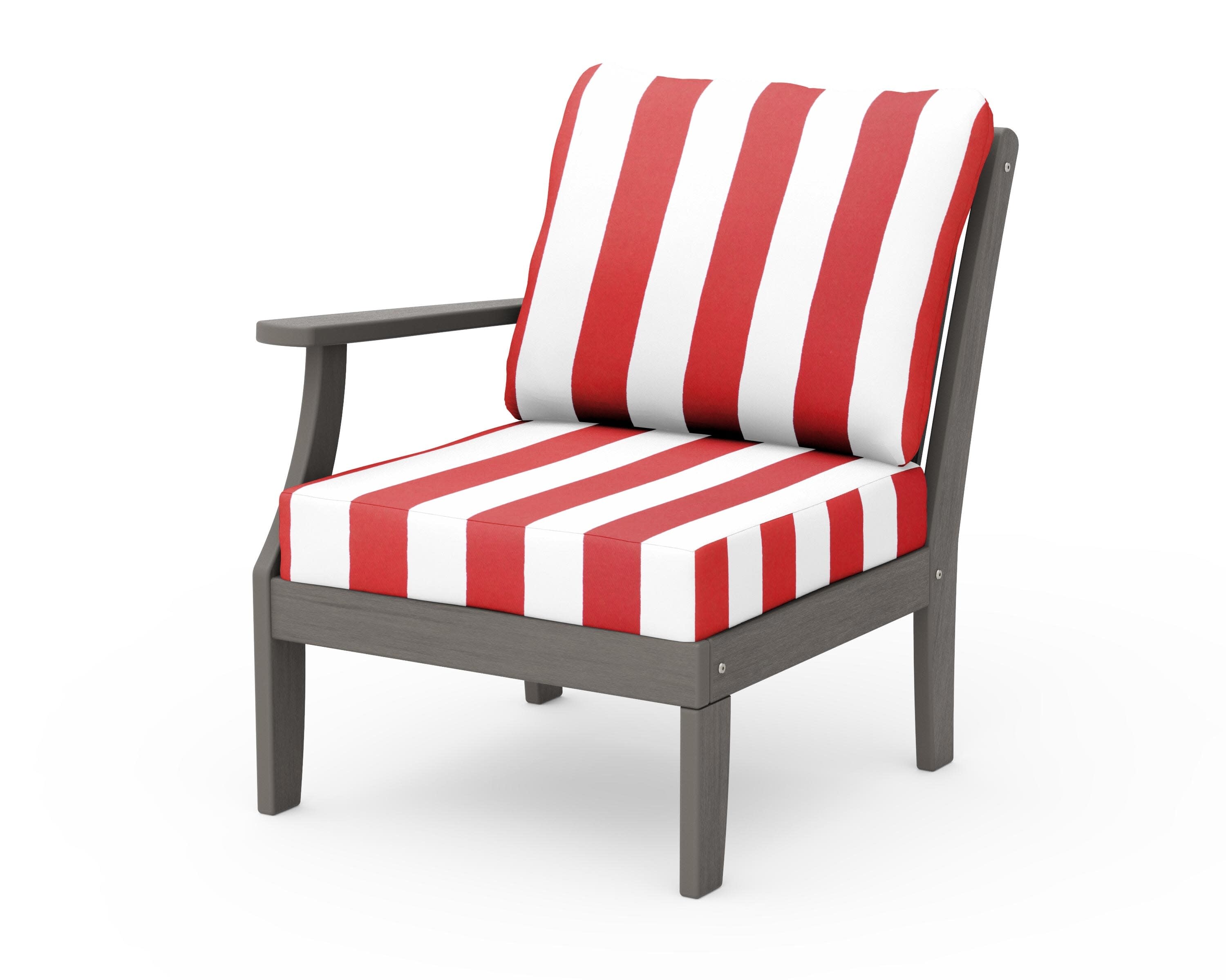 Braxton Modular Left Arm Chair in Driftwood / Cabana Stripe Crimson