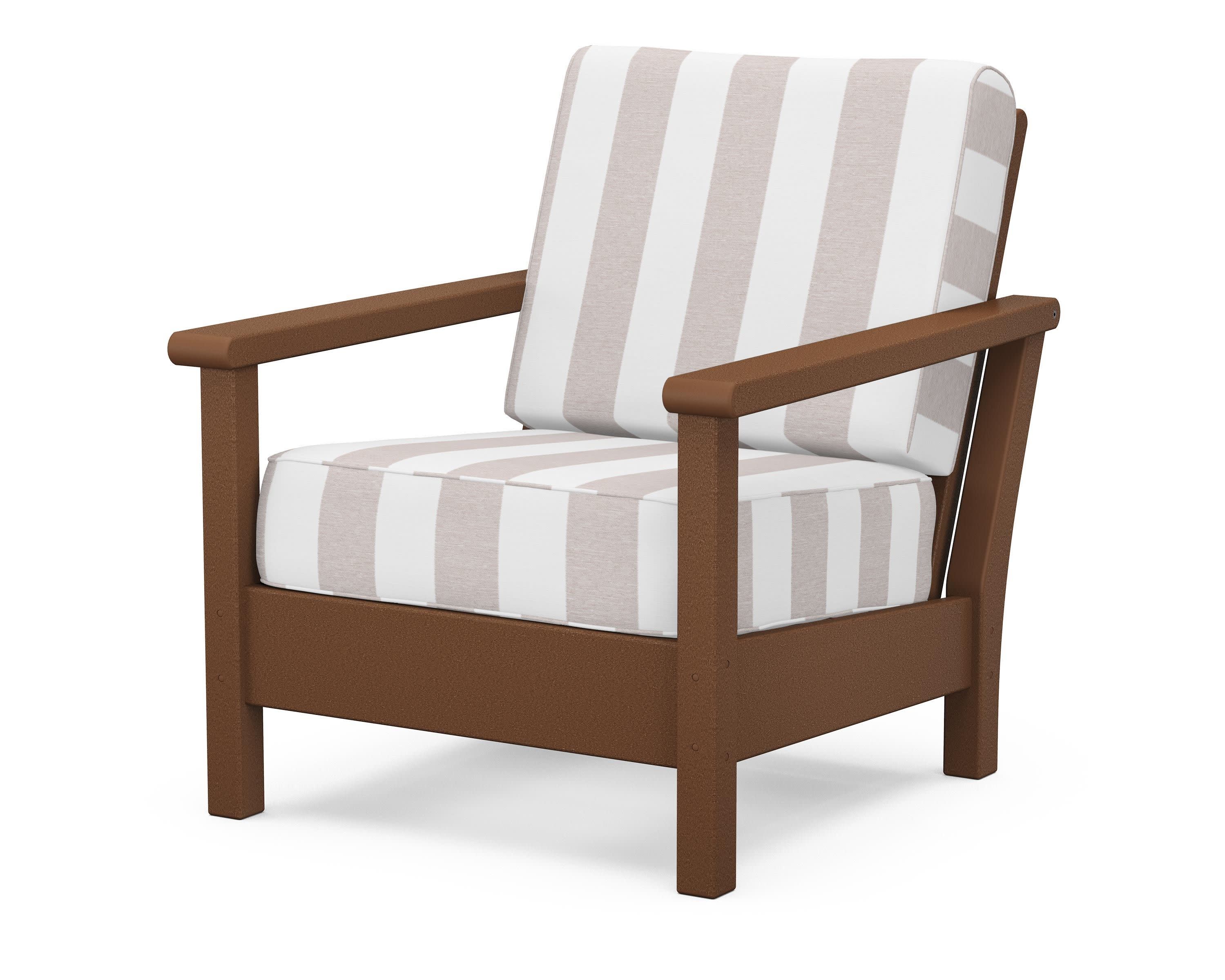 Harbour Deep Seating Chair in Teak / Cabana Stripe Dune Burlap