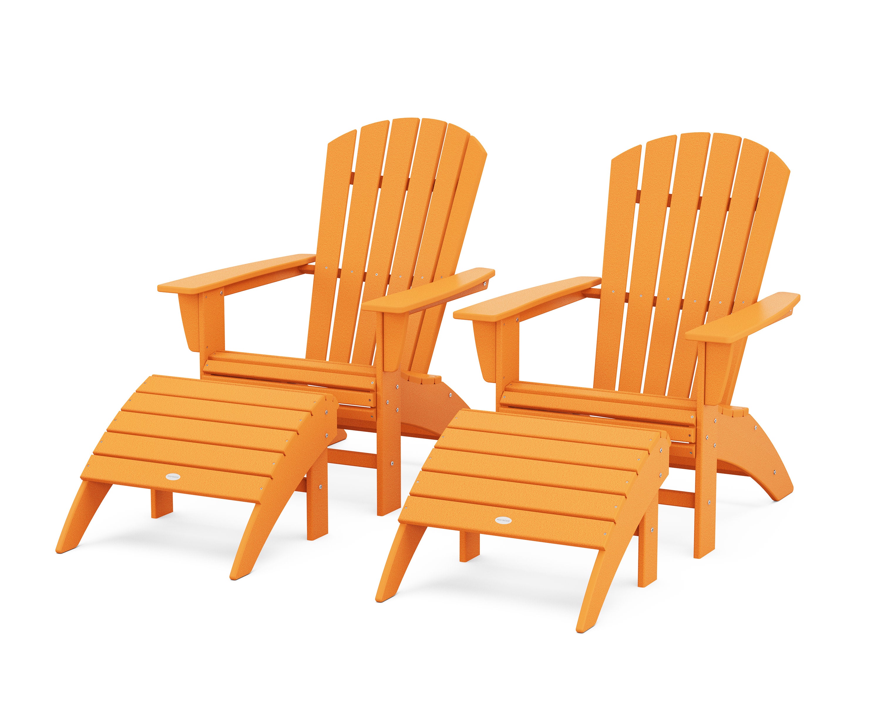 Nautical Curveback Adirondack Chair 4-Piece Set with Ottomans in Tangerine