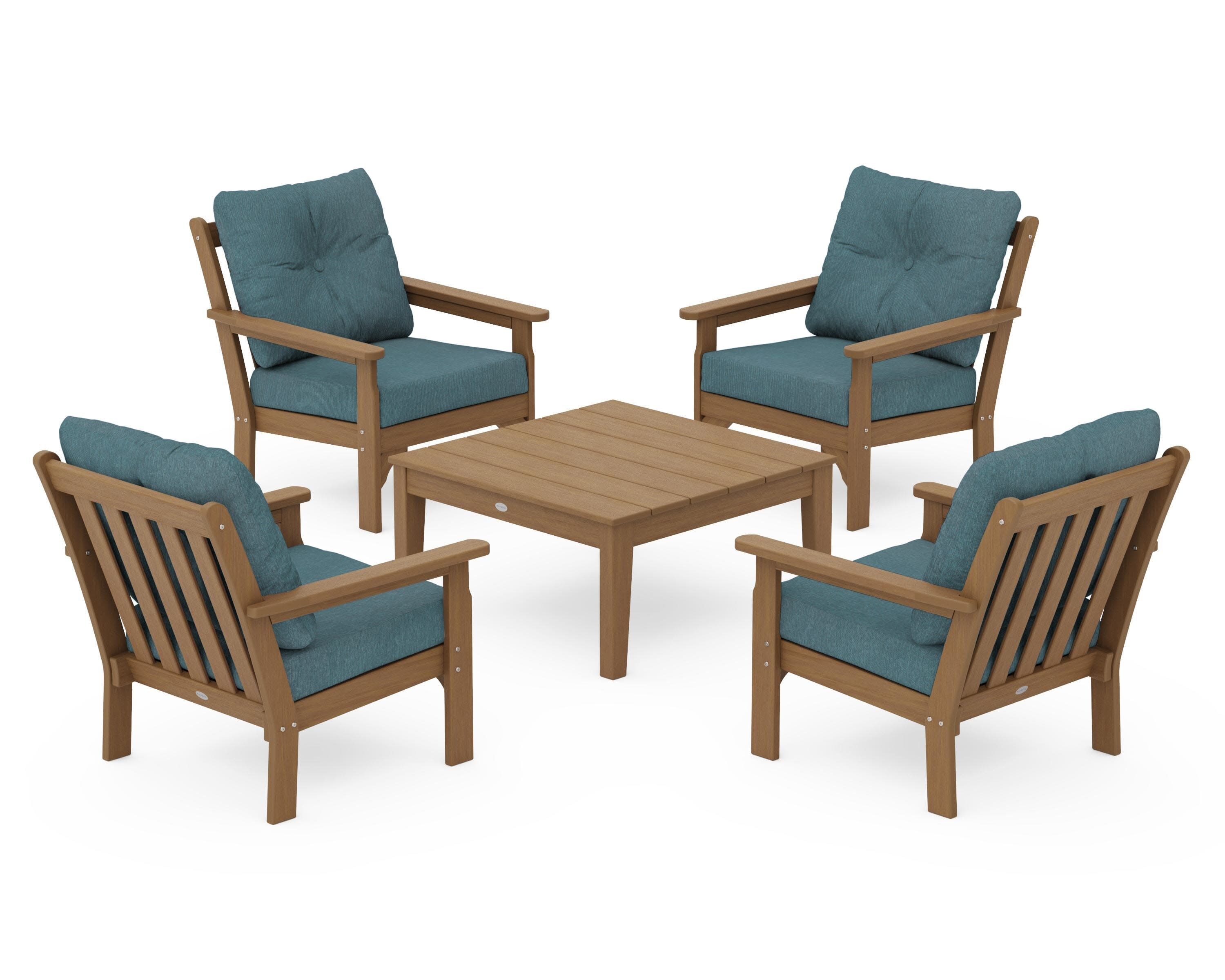 Vineyard 5-Piece Deep Seating Conversation Set in Natural / Ocean Teal