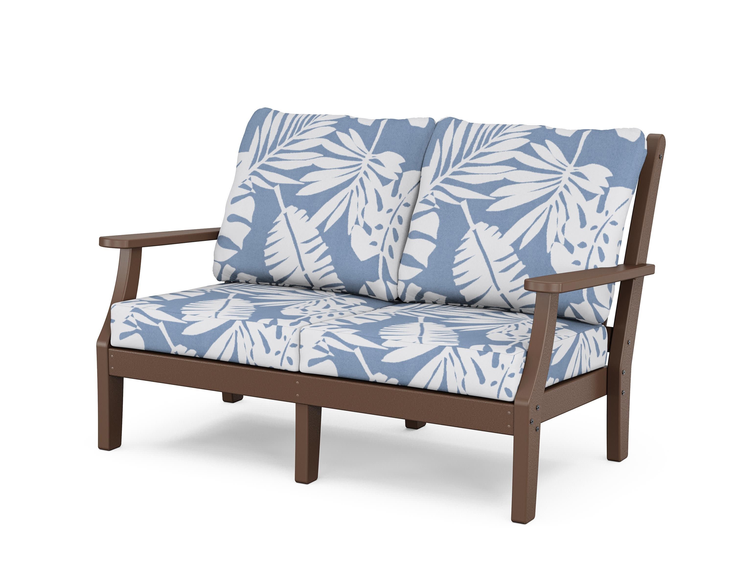 Wovendale Deep Seating Loveseat in Mahogany / Leaf Sky Blue