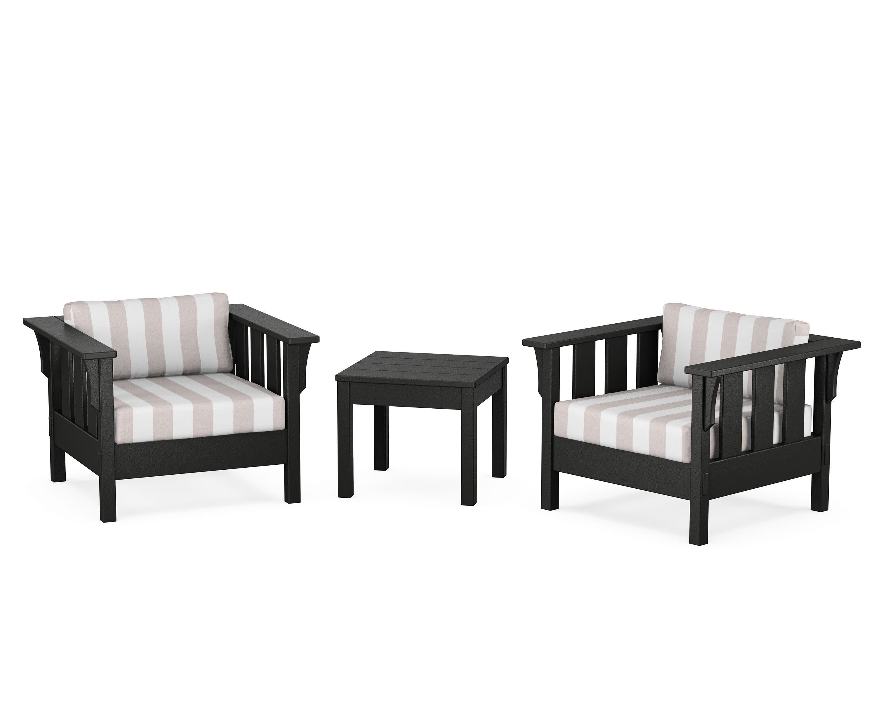Acadia 3-Piece Deep Seating Set in Black / Cabana Stripe Dune Burlap
