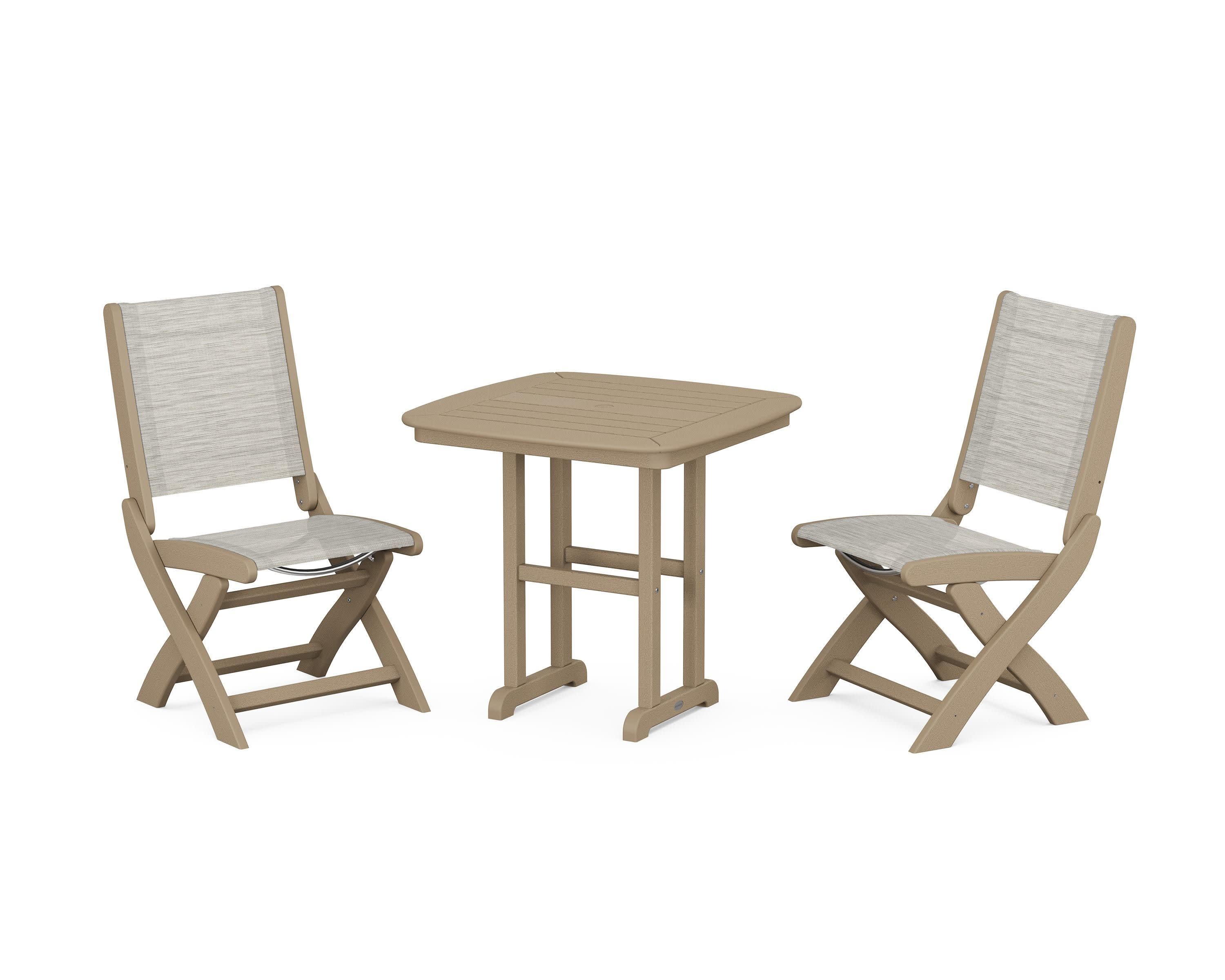Coastal Folding Side Chair 3-Piece Dining Set in Vintage Sahara / Birch Sling