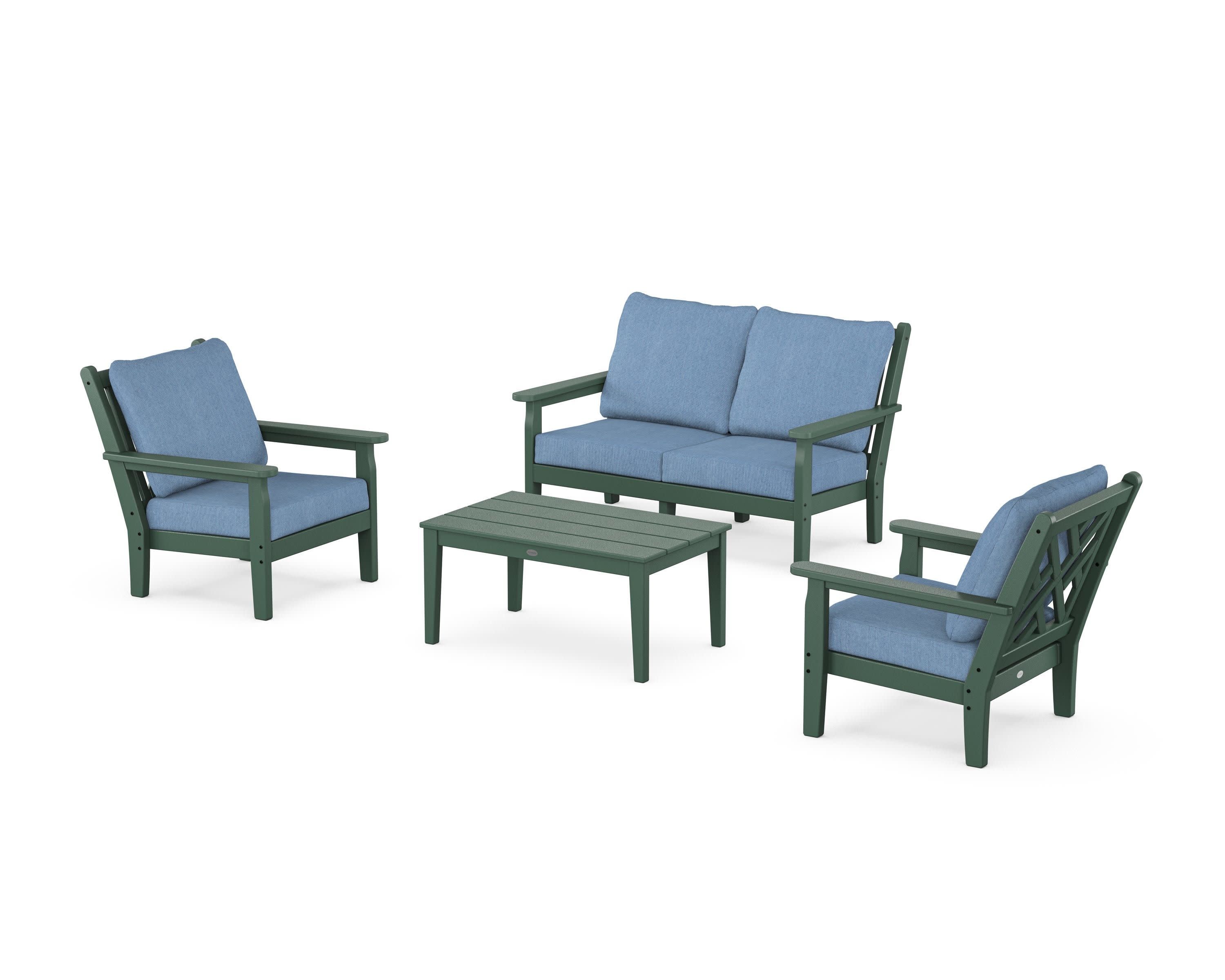 Chippendale 4-Piece Deep Seating Set with Loveseat in Green / Sky Blue