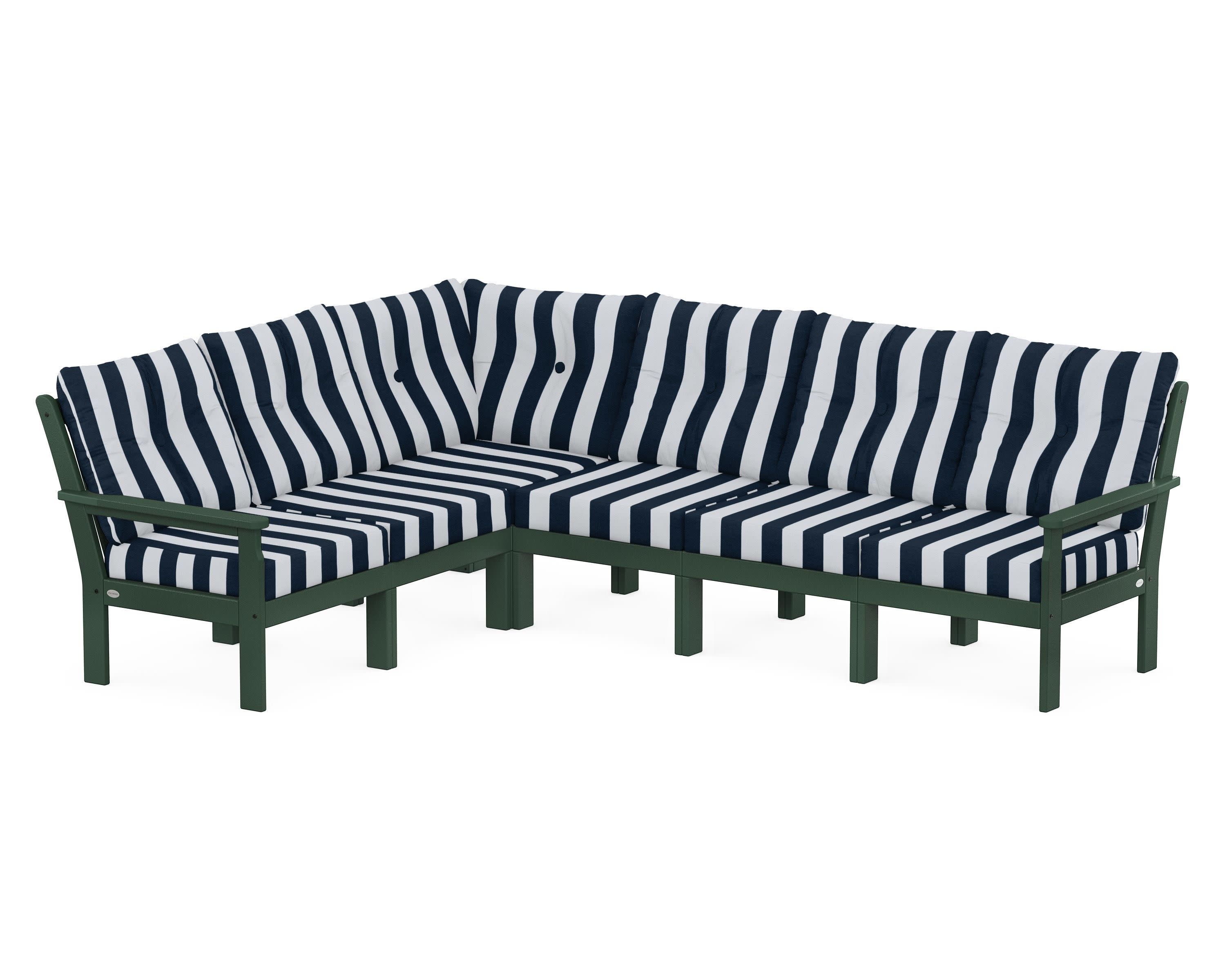 Vineyard 6-Piece Sectional in Green / Cabana Stripe Marine Indigo