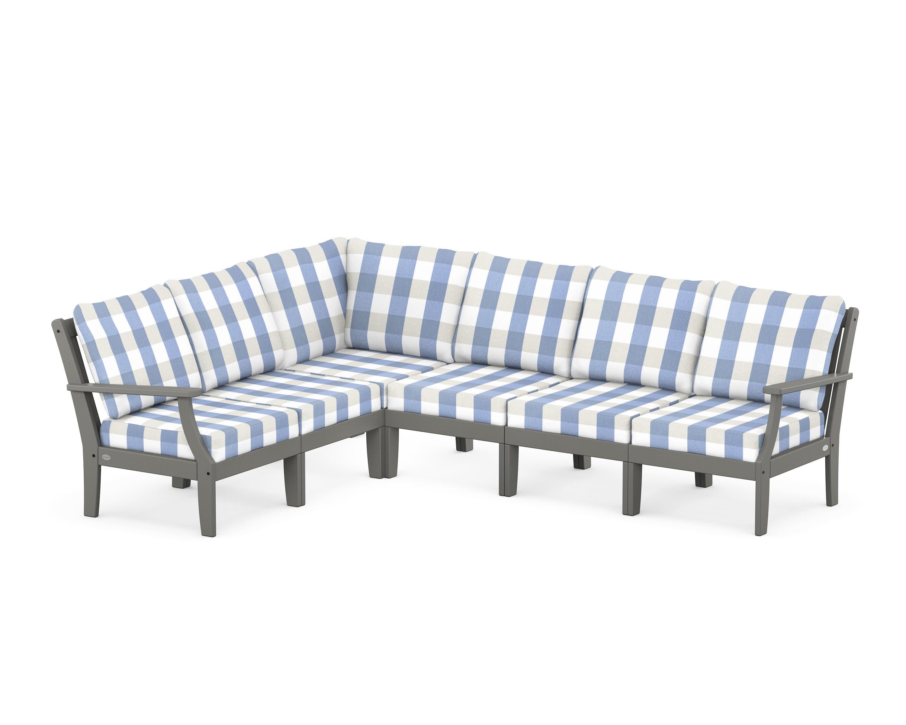 Braxton Modular 6-Piece Deep Seating Set in Slate Grey / Buffalo Plaid Sky Blue