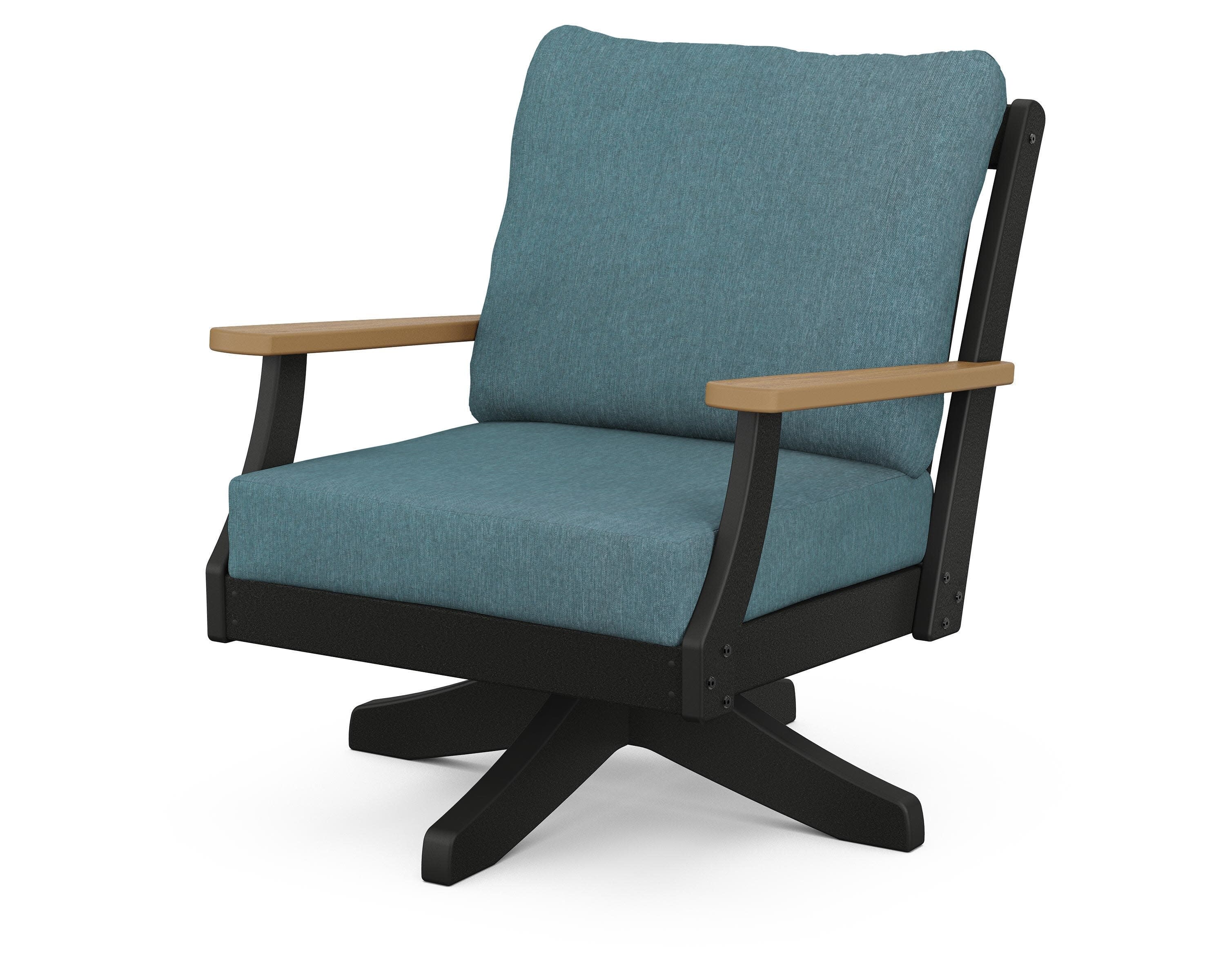 Braxton Deep Seating Swivel Chair in Black / Natural / Ocean Teal