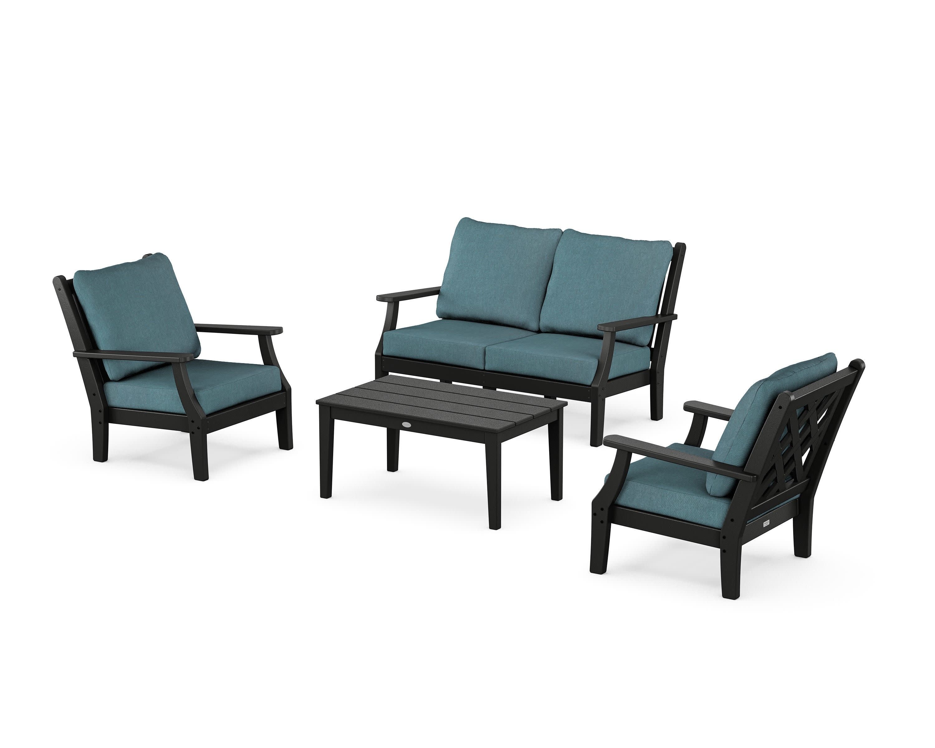 Wovendale 4-Piece Deep Seating Set with Loveseat in Black / Ocean Teal