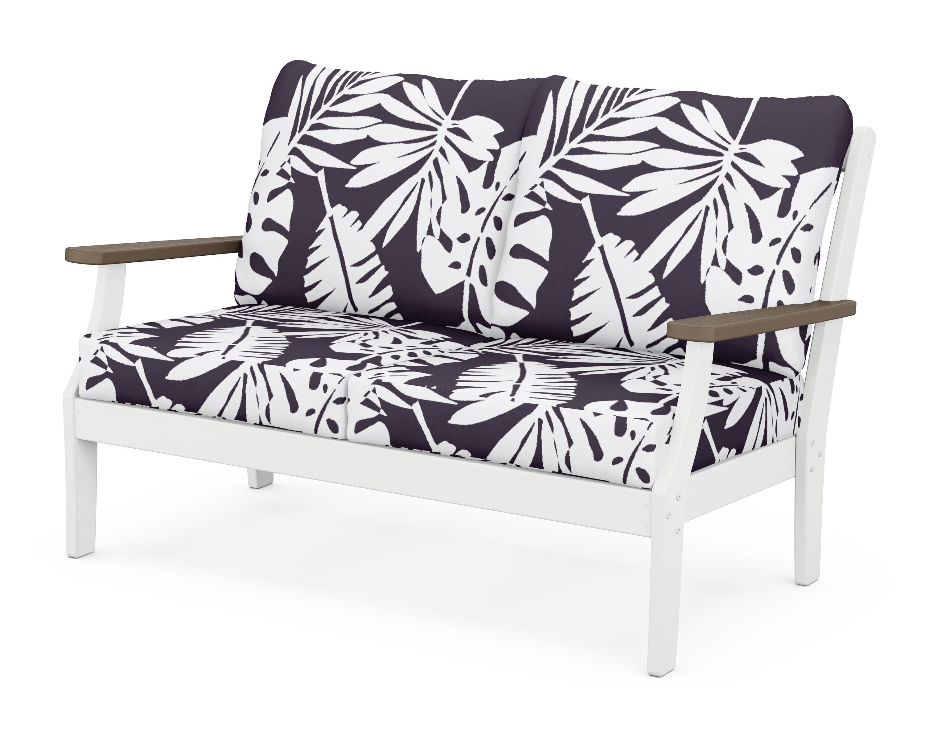 Braxton Deep Seating Loveseat in White / Kona / Leaf Navy