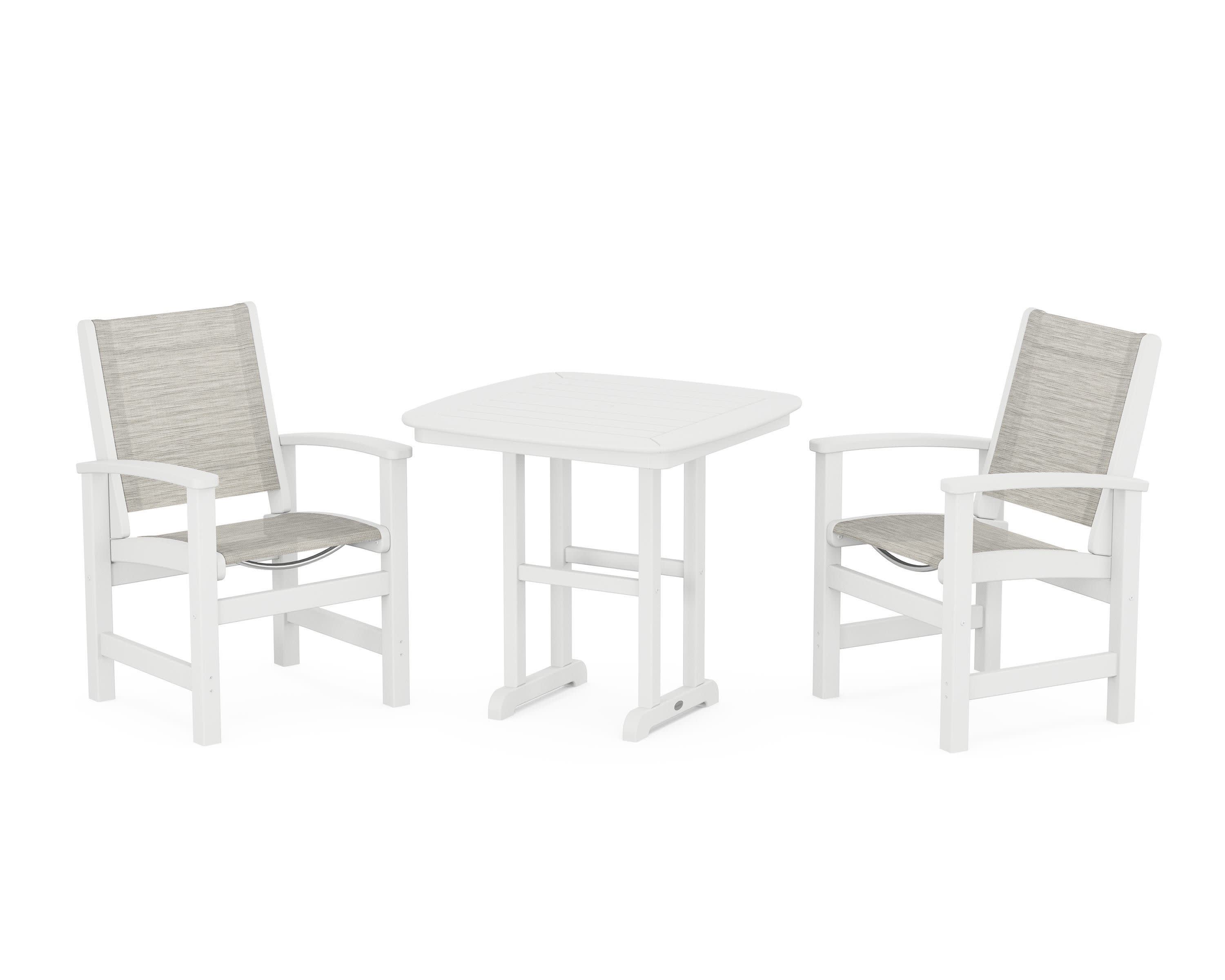 Coastal 3-Piece Dining Set in White / Birch Sling