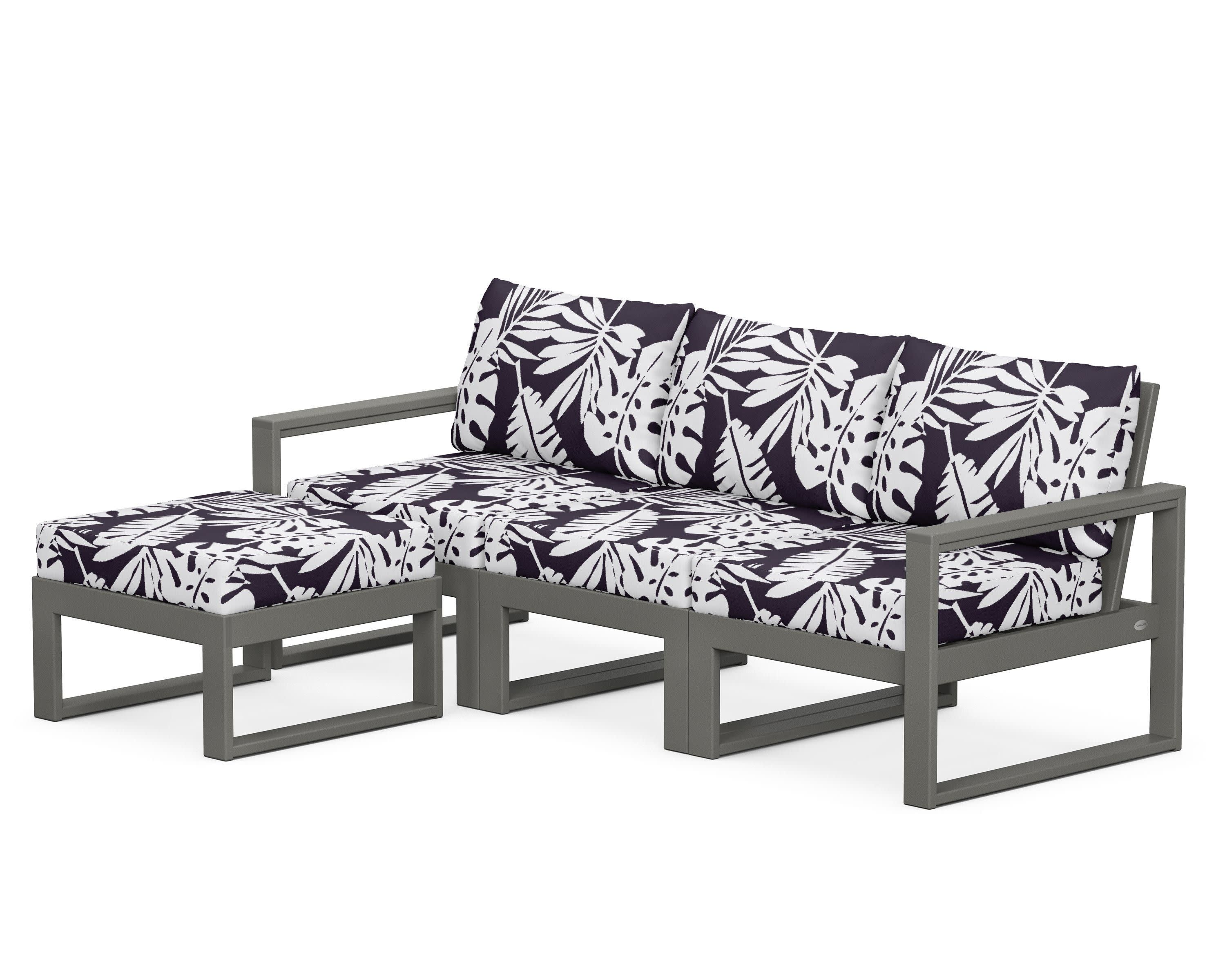 EDGE 4-Piece Modular Deep Seating Set with Ottoman in Slate Grey / Leaf Navy