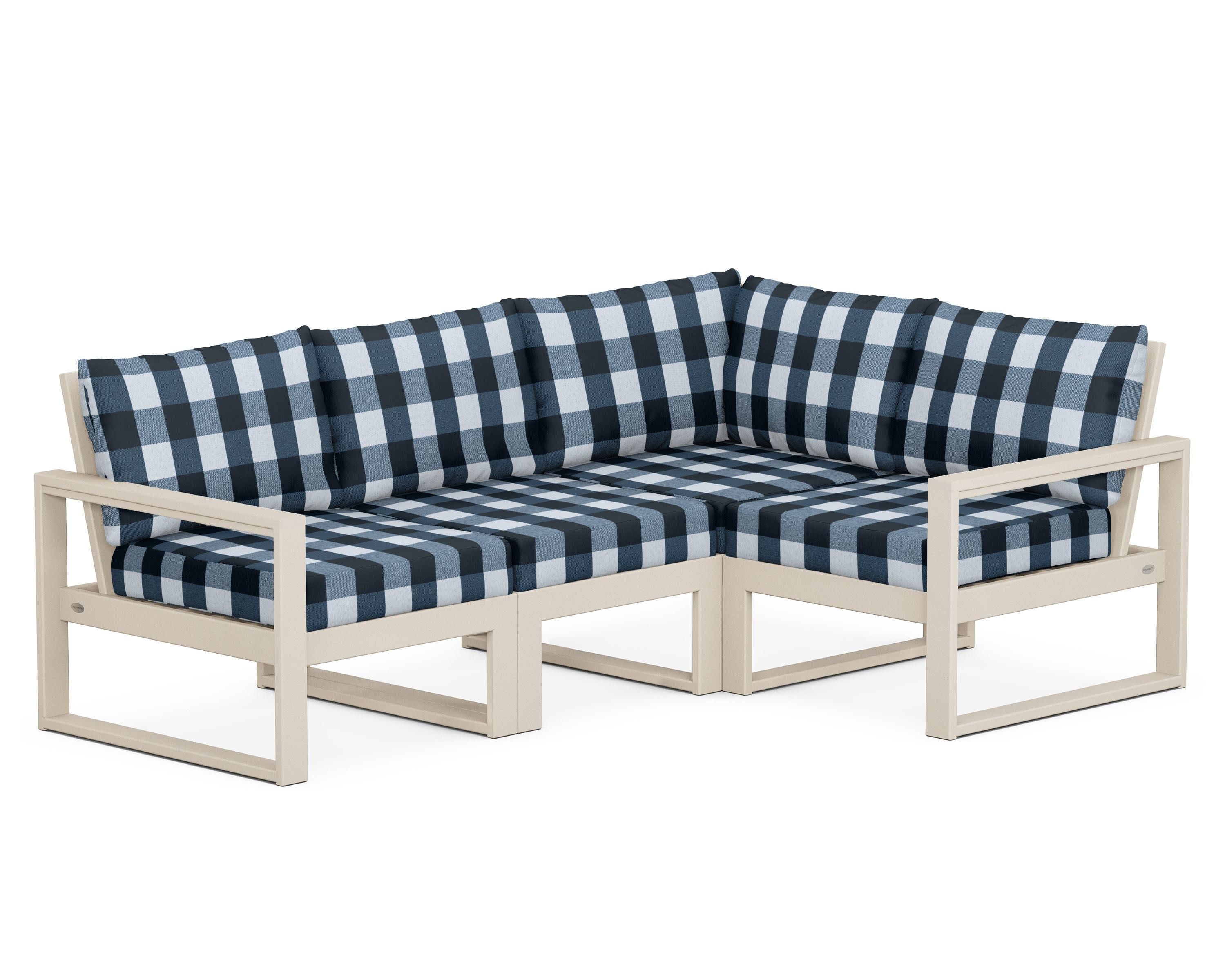 EDGE 4-Piece Modular Deep Seating Set in Sand / Buffalo Plaid Marine Indigo