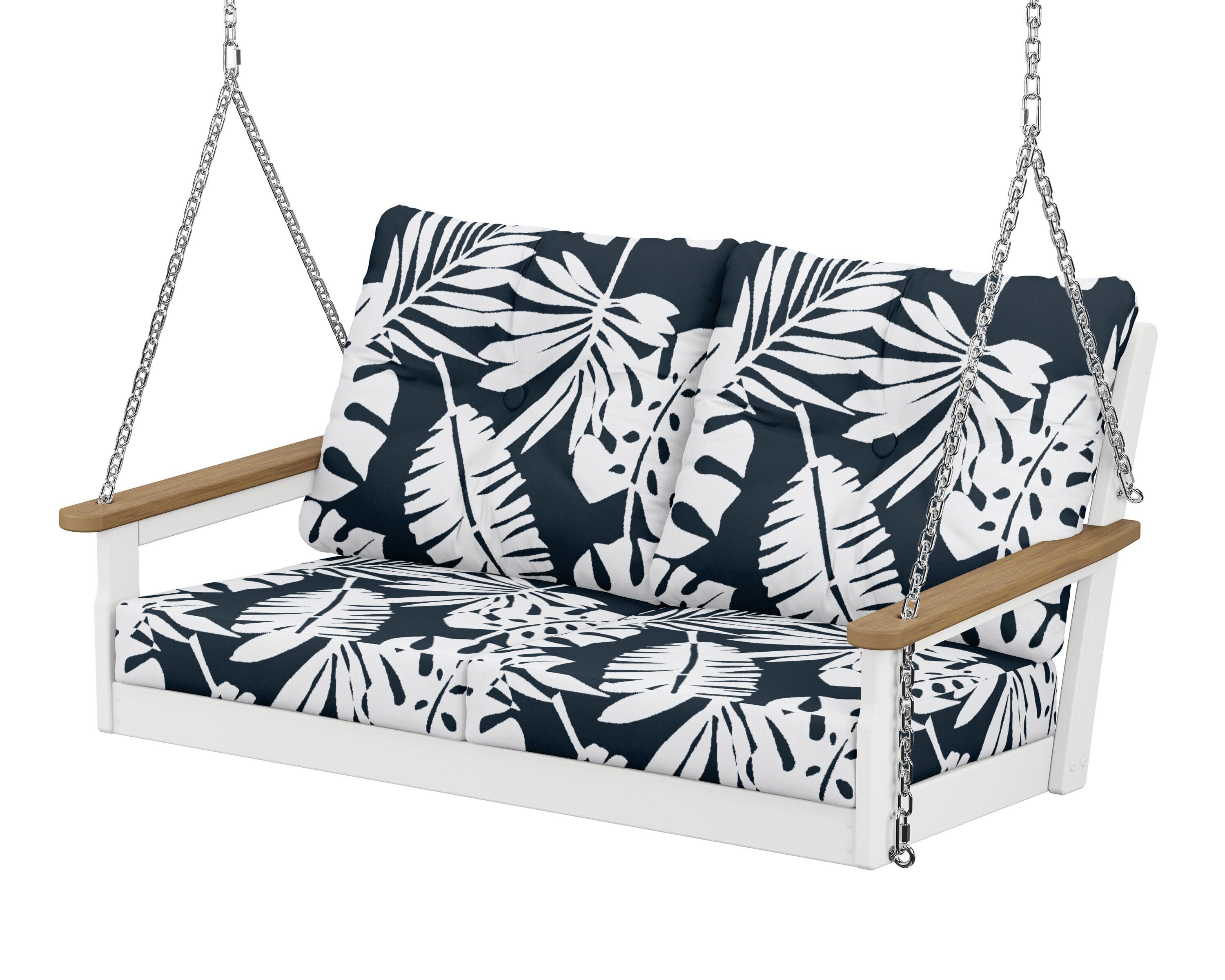 Vineyard Deep Seating Swing in White / Natural / Leaf Marine Indigo
