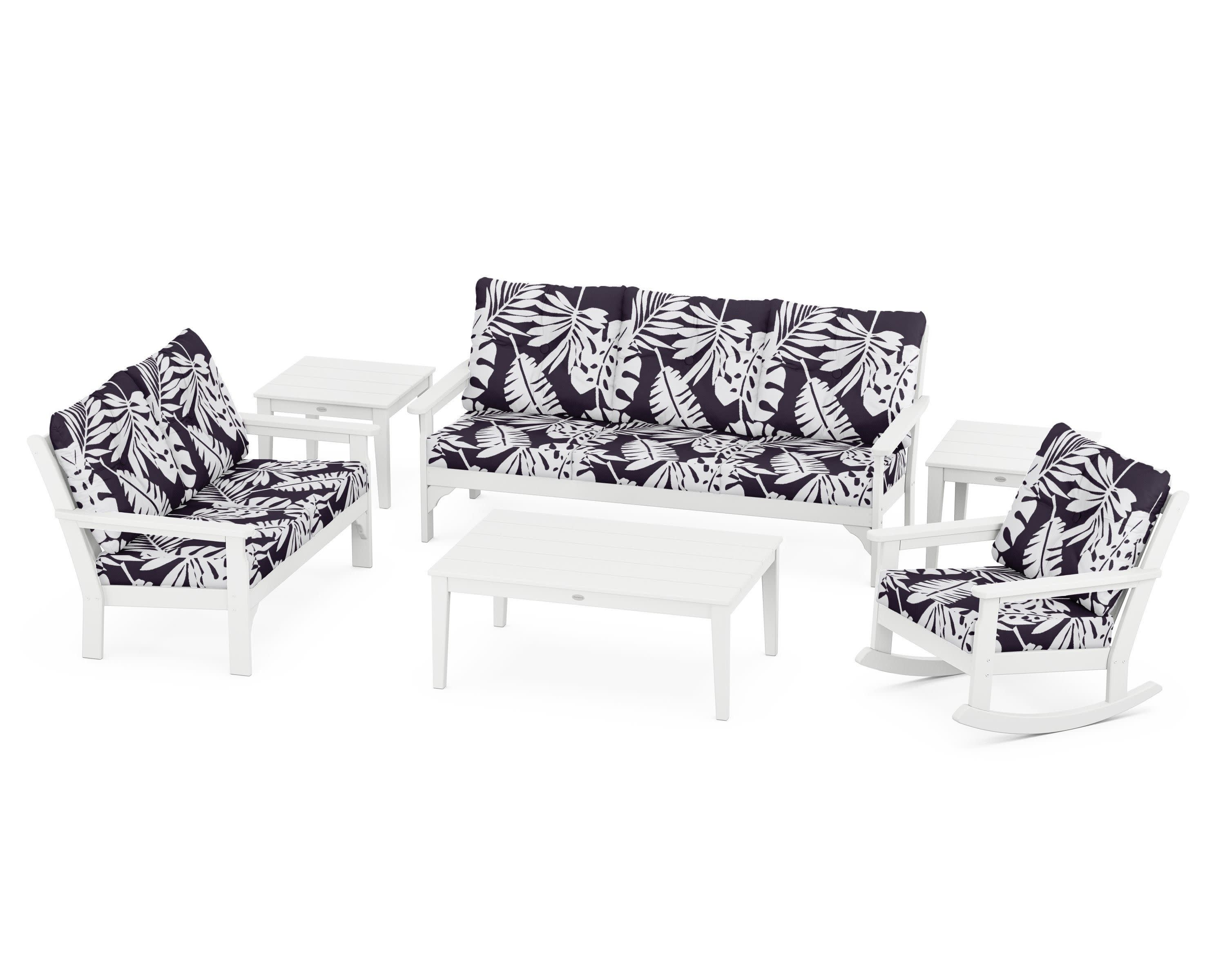 Vineyard 6-Piece Deep Seating Set in White / Leaf Navy