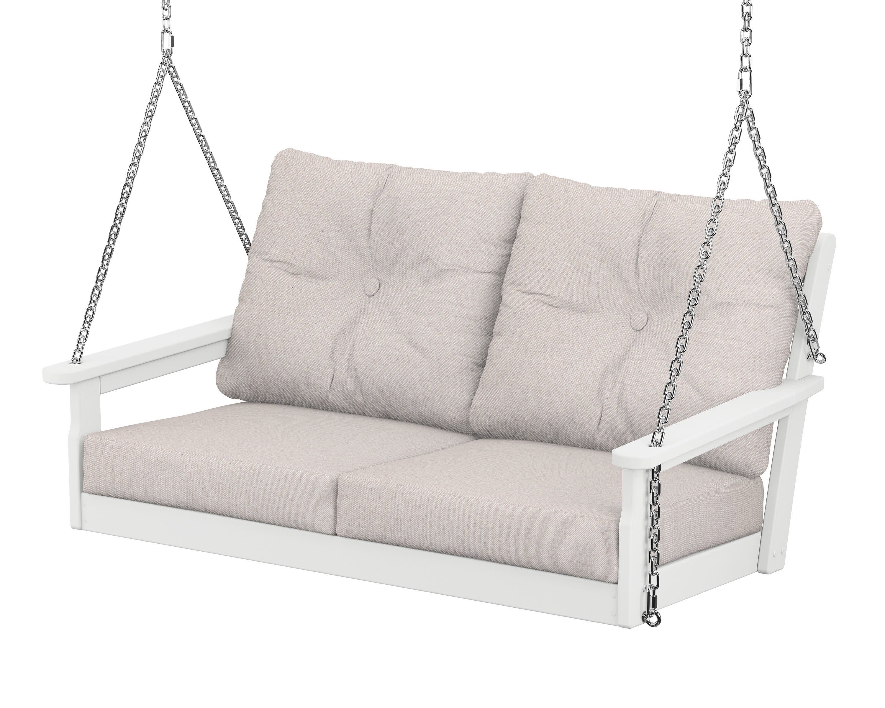 Vineyard Deep Seating Swing in White / Dune Burlap