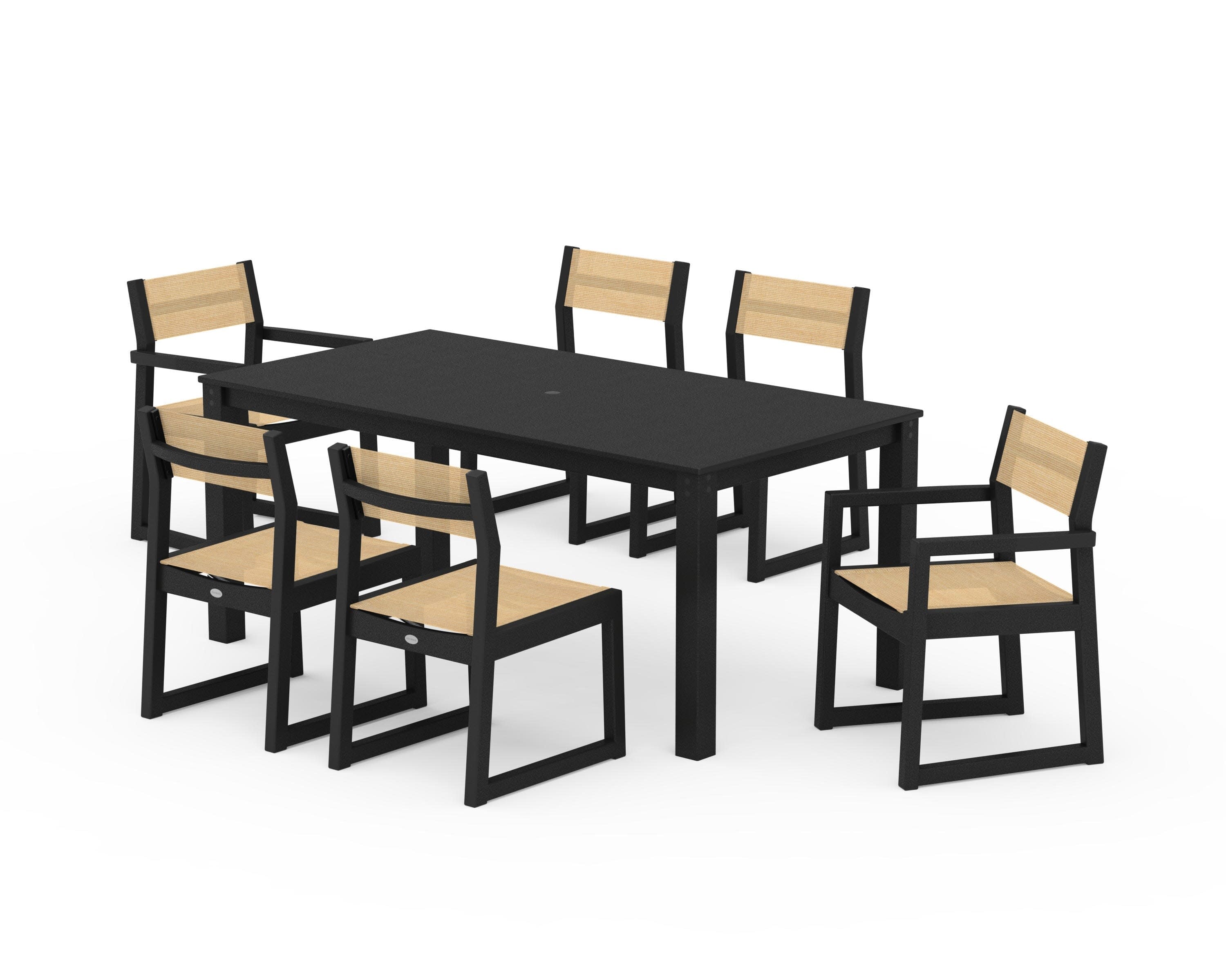 EDGE Sling 7-Piece Parsons Dining Set in Black / Dupioni Apricot Sling