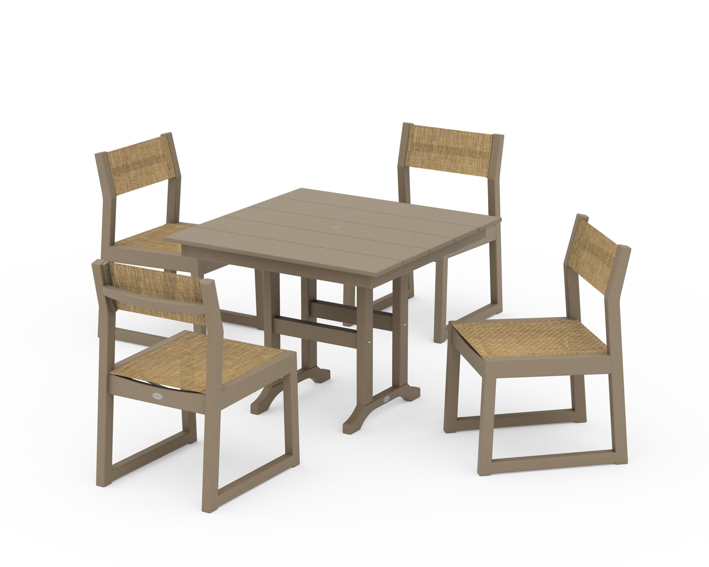 EDGE Sling Side Chair 5-Piece Farmhouse Dining Set in Vintage Sahara / Burlap Sling