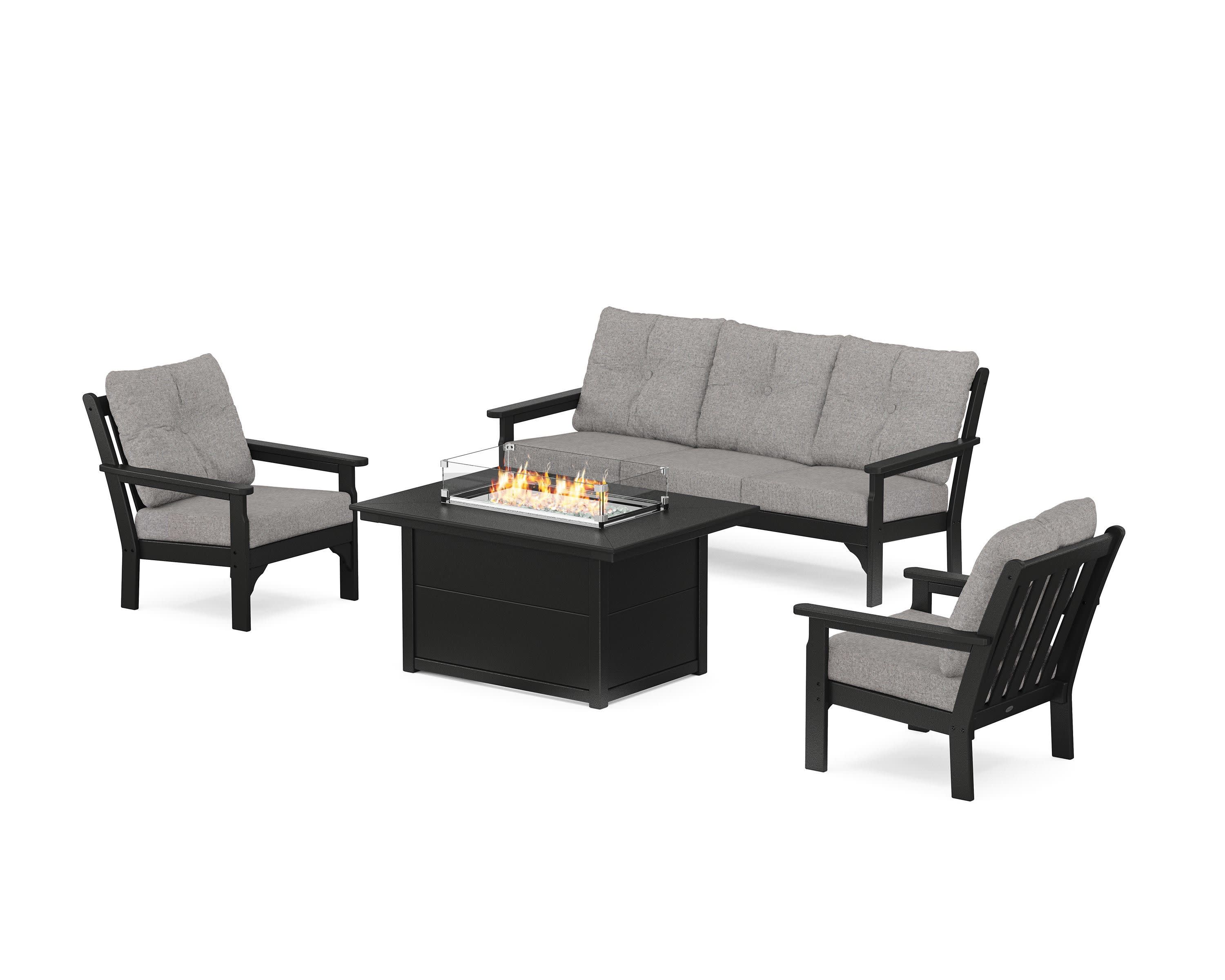 Vineyard Deep Seating Fire Pit Table Set in Black / Grey Mist