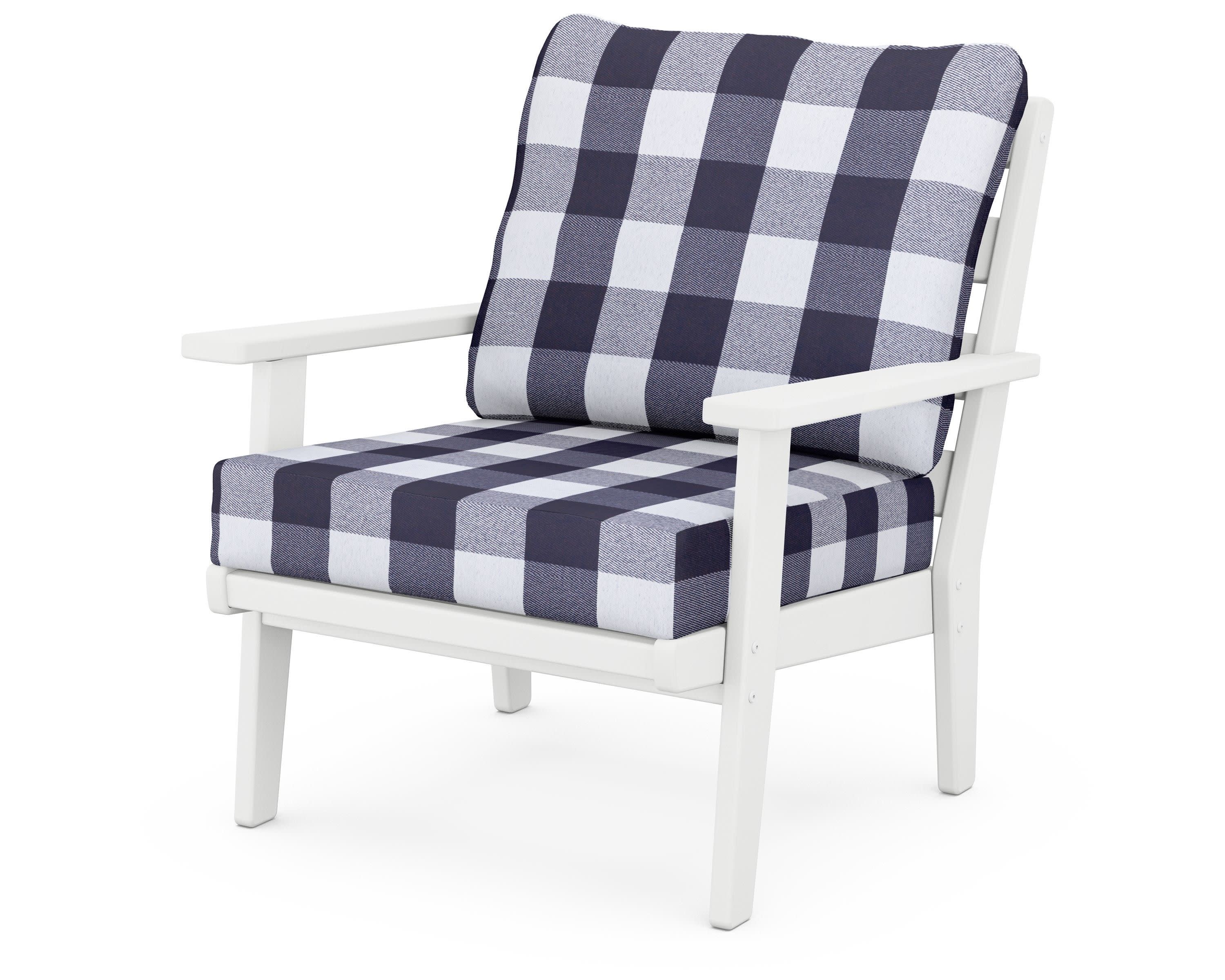 Grant Park Deep Seating Chair in White / Buffalo Plaid Navy