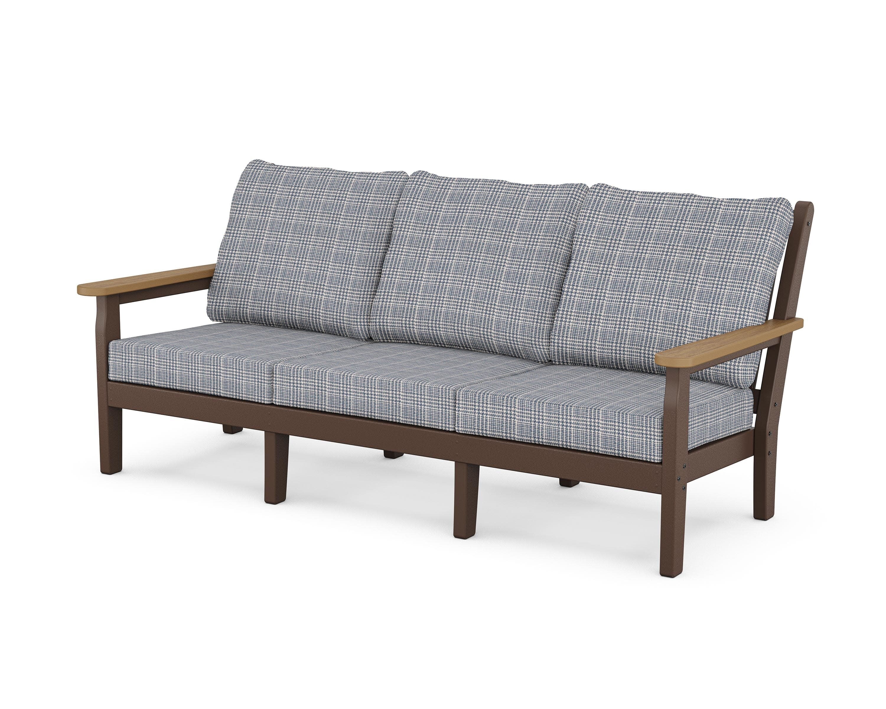 Chippendale Deep Seating Sofa in Mahogany / Natural / Houndstooth Sky Blue