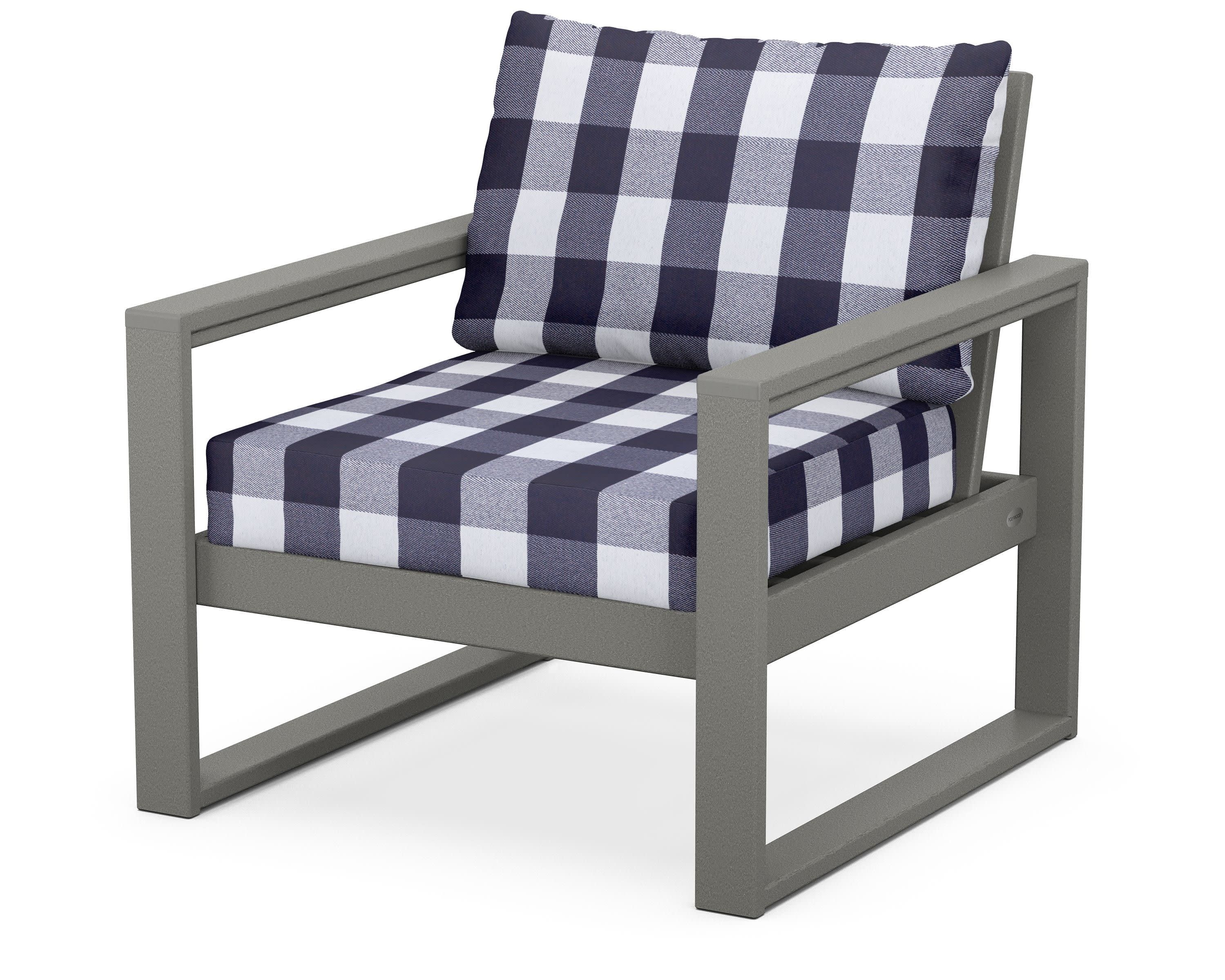 EDGE Club Chair in Slate Grey / Buffalo Plaid Navy