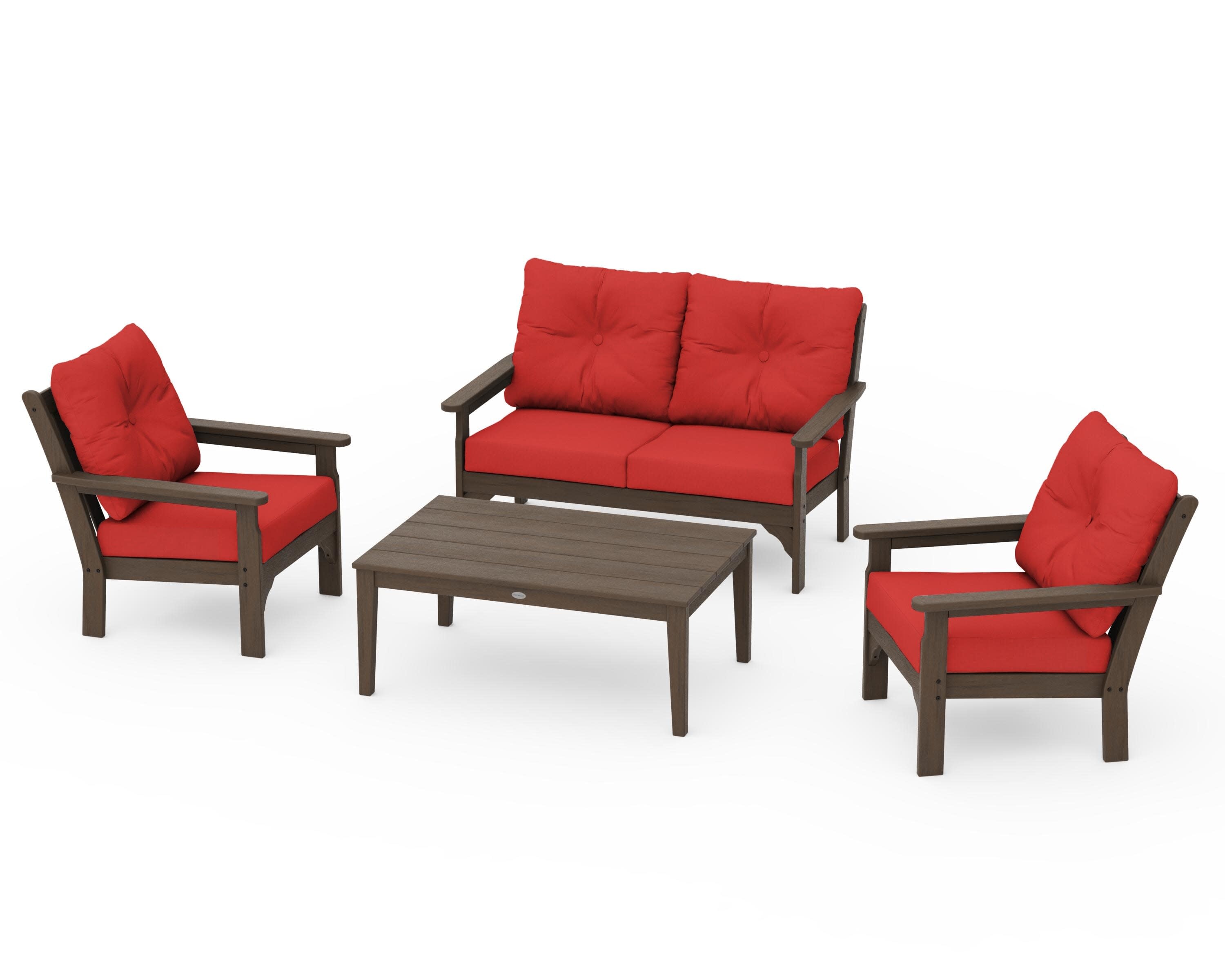 Vineyard 4-Piece Deep Seating Set in Kona / Crimson Linen