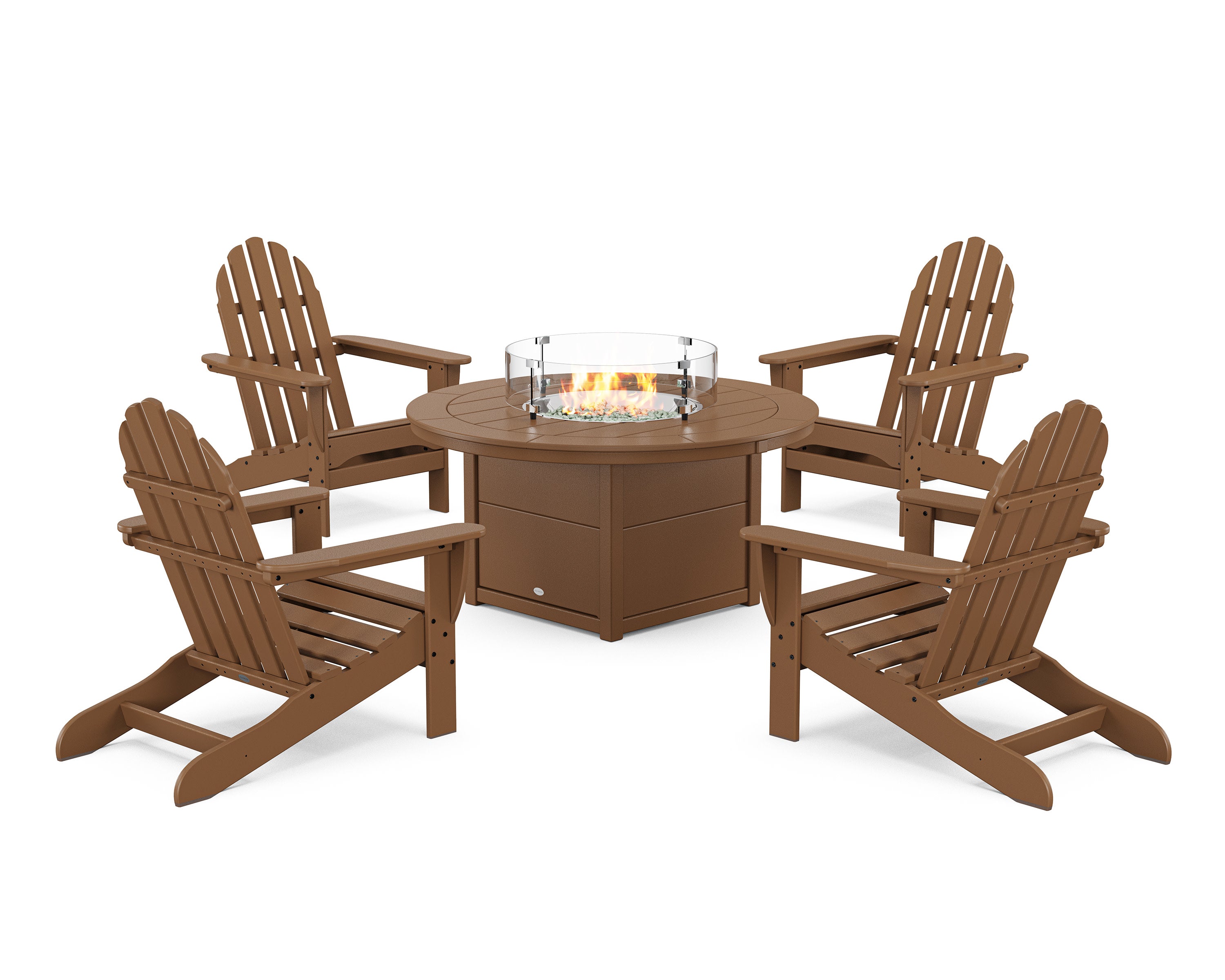 Classic Adirondack 5-Piece Conversation Set with Fire Pit Table in Teak