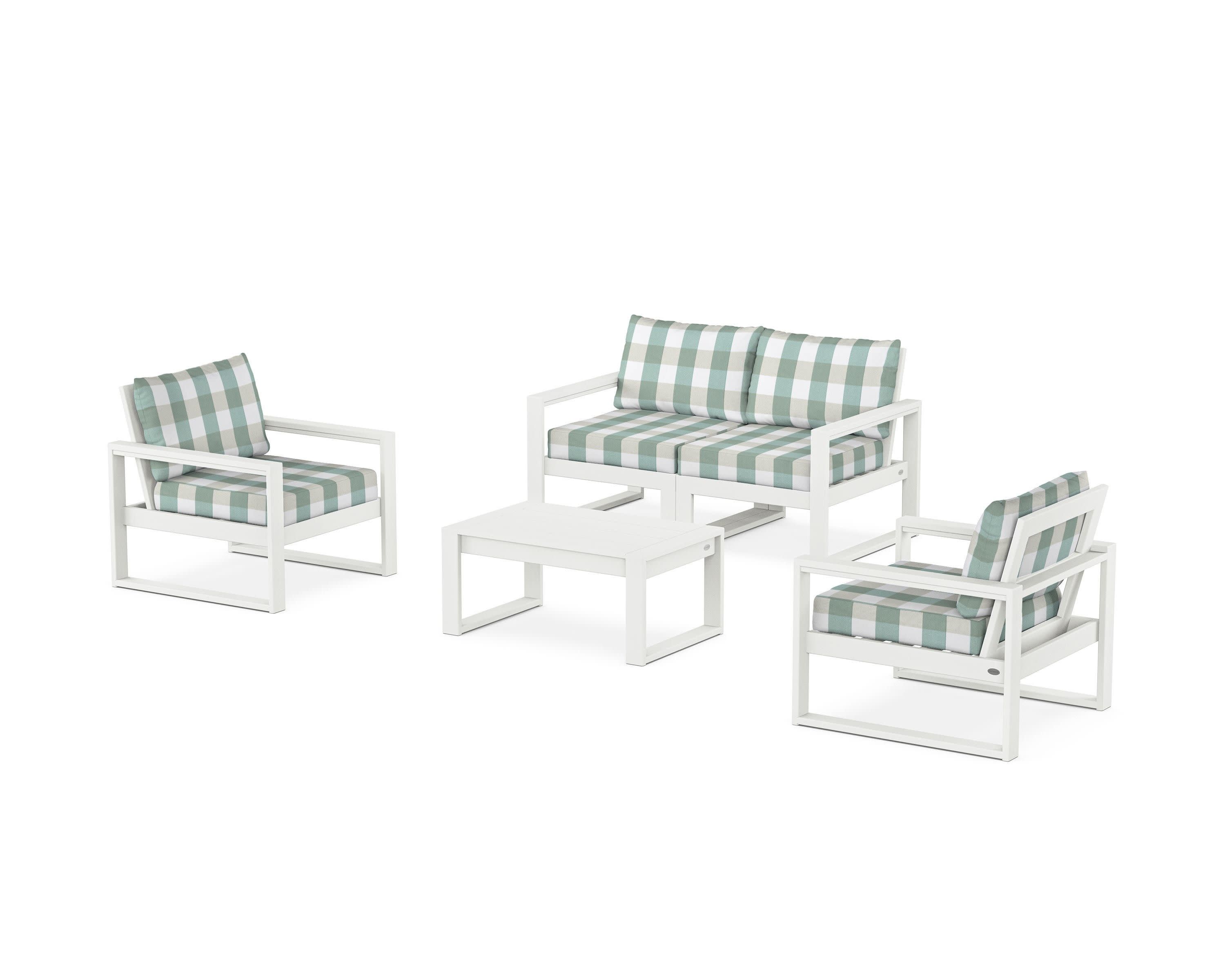 EDGE Sectional 4-Piece Deep Seating Set with Loveseat in Vintage White / Buffalo Plaid Glacier Spa