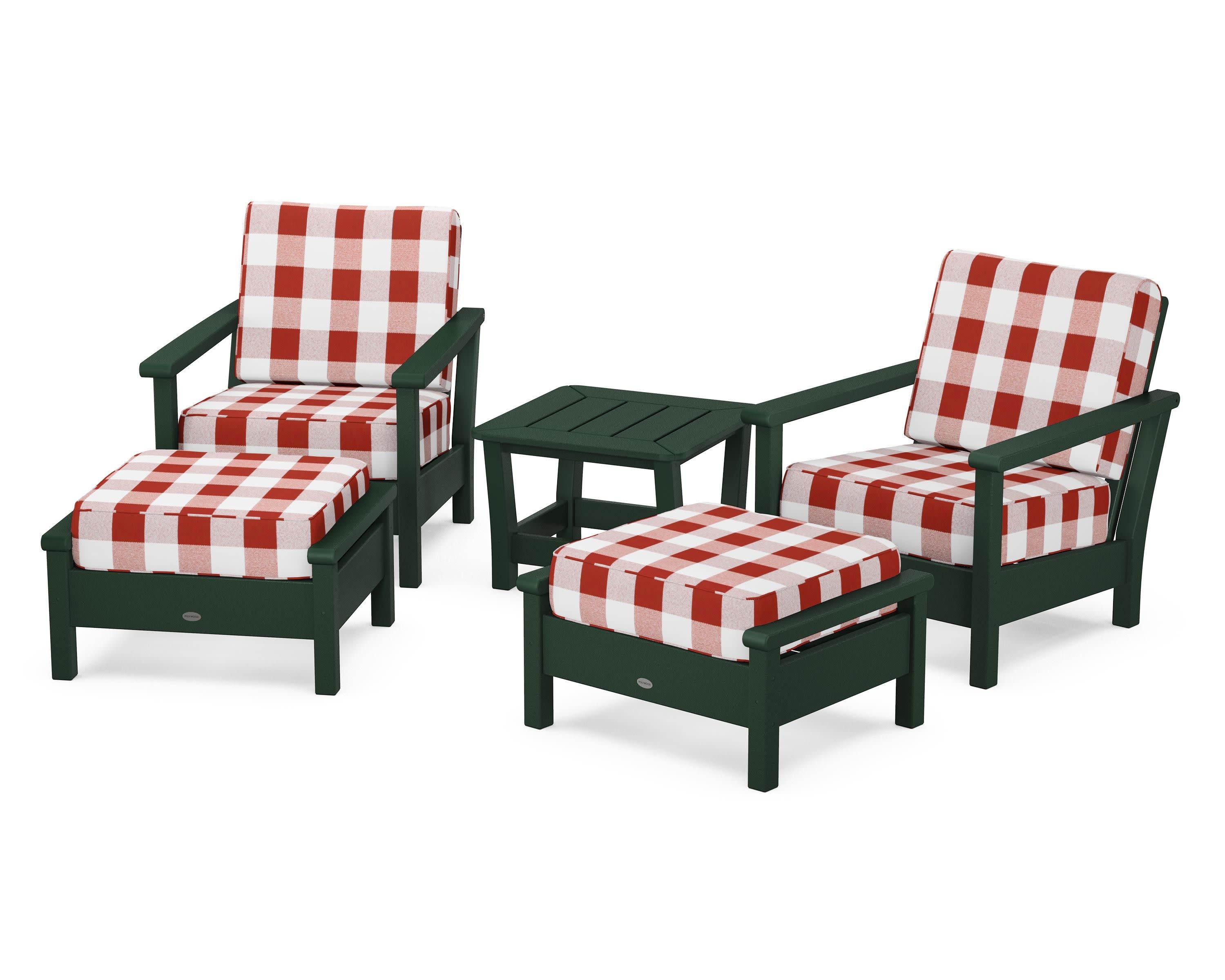 Harbour 5-Piece Deep Seating Chair Set in Green / Buffalo Plaid Crimson