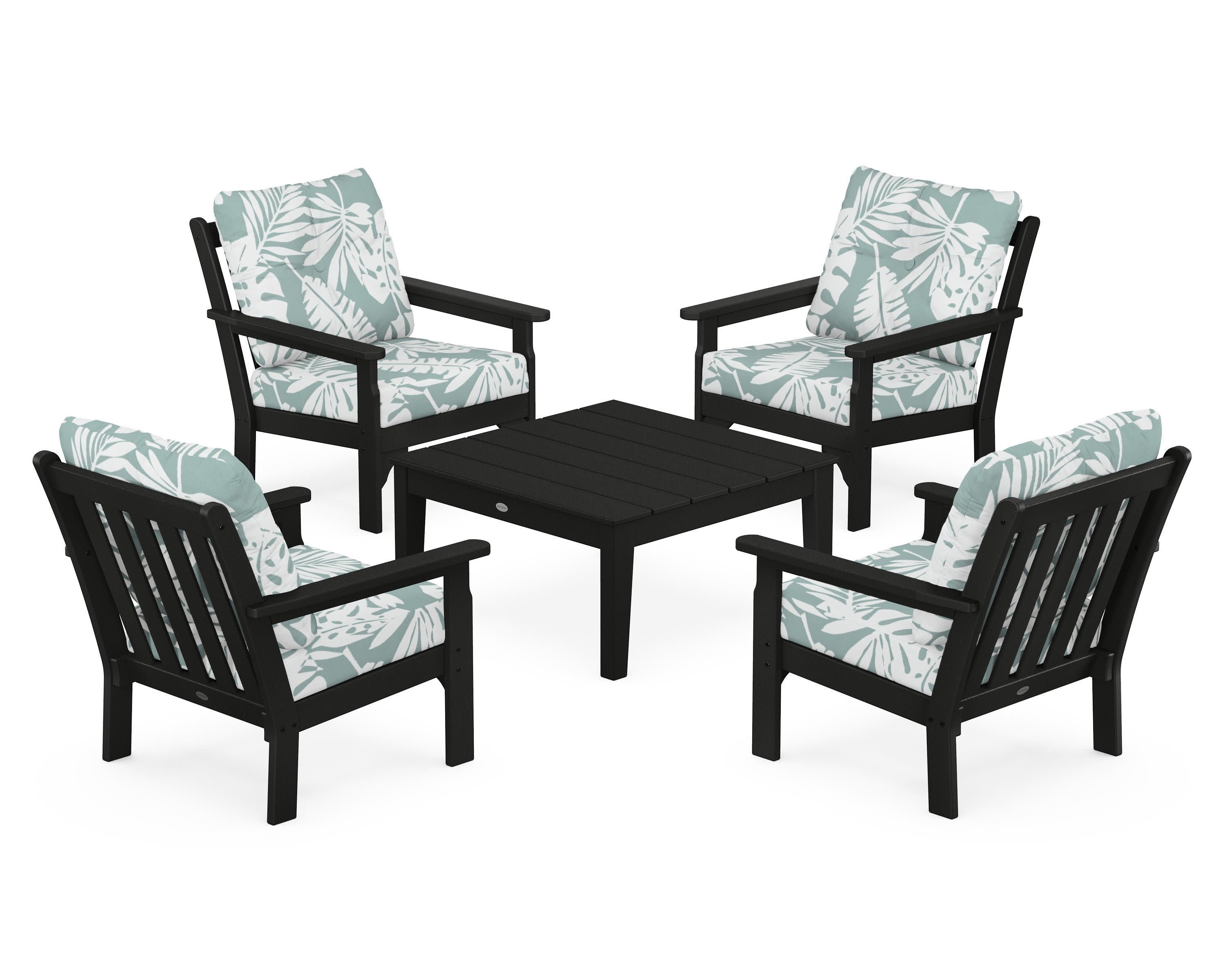 Vineyard 5-Piece Deep Seating Conversation Set in Black / Leaf Glacier Spa