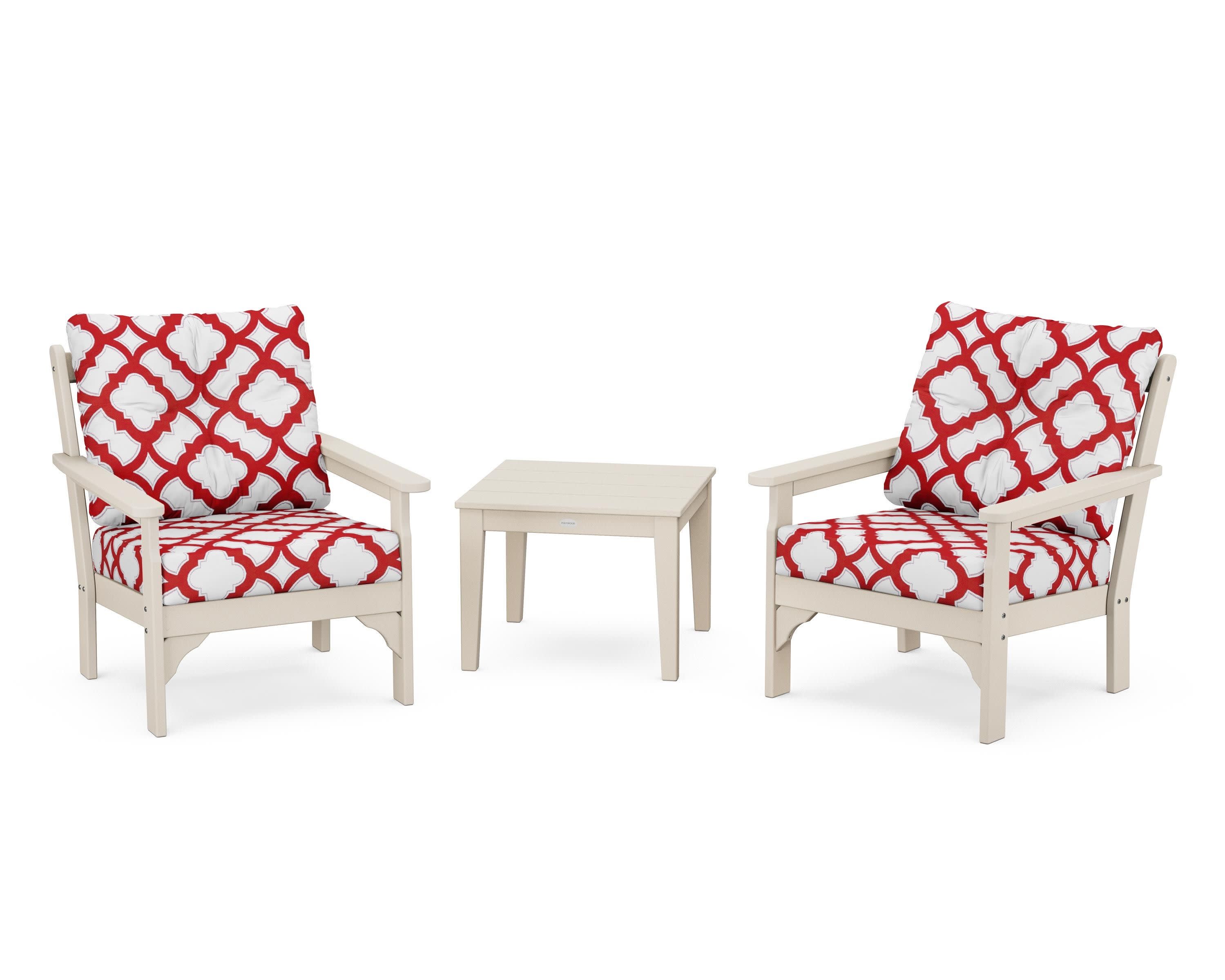 Vineyard 3-Piece Deep Seating Set in Sand / Trellis Crimson