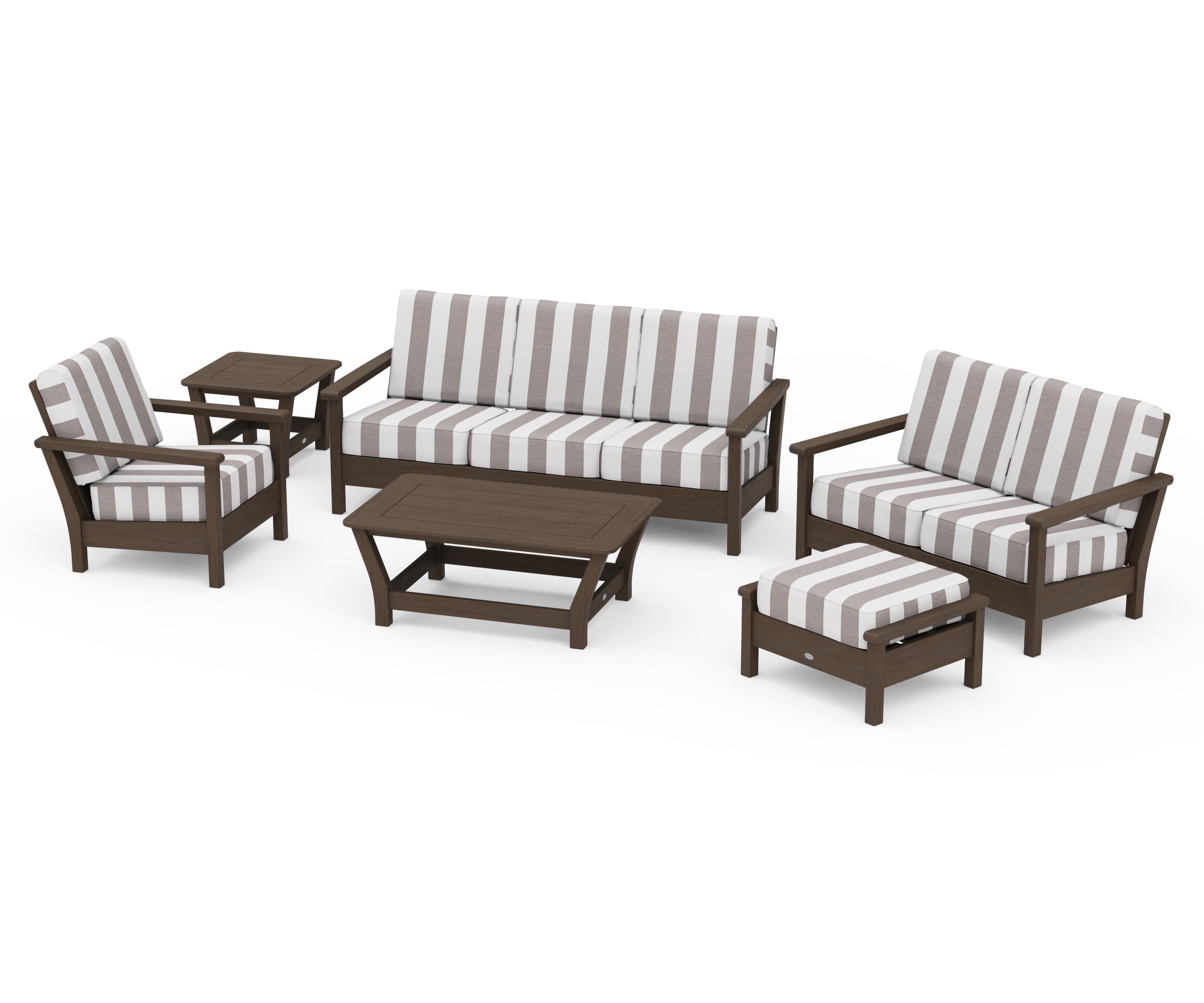 Harbour 6-Piece Outdoor Living Set in Kona / Cabana Stripe Grey Mist