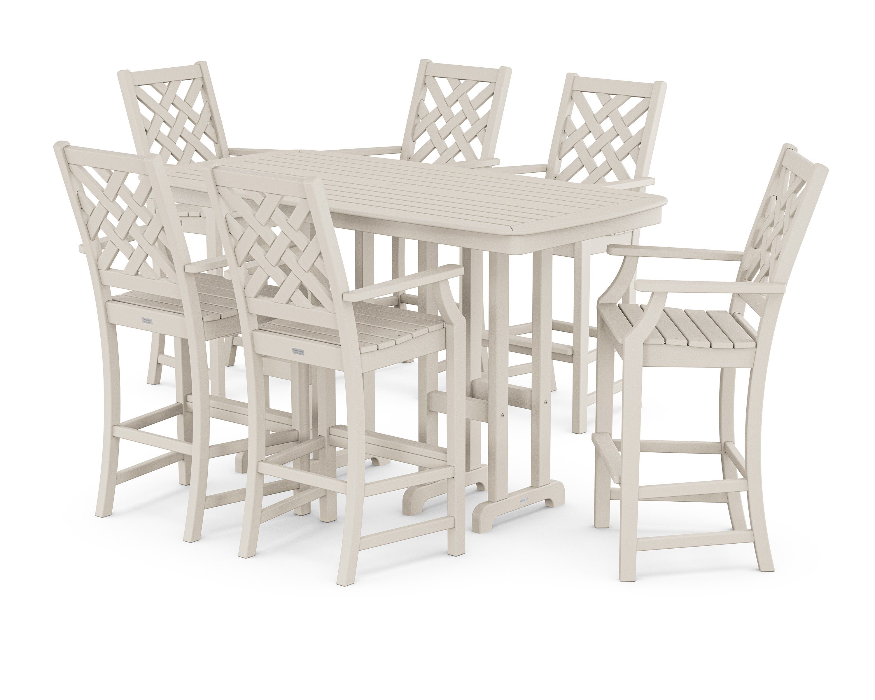 Wovendale Arm Chair 7-Piece Bar Set in Sand