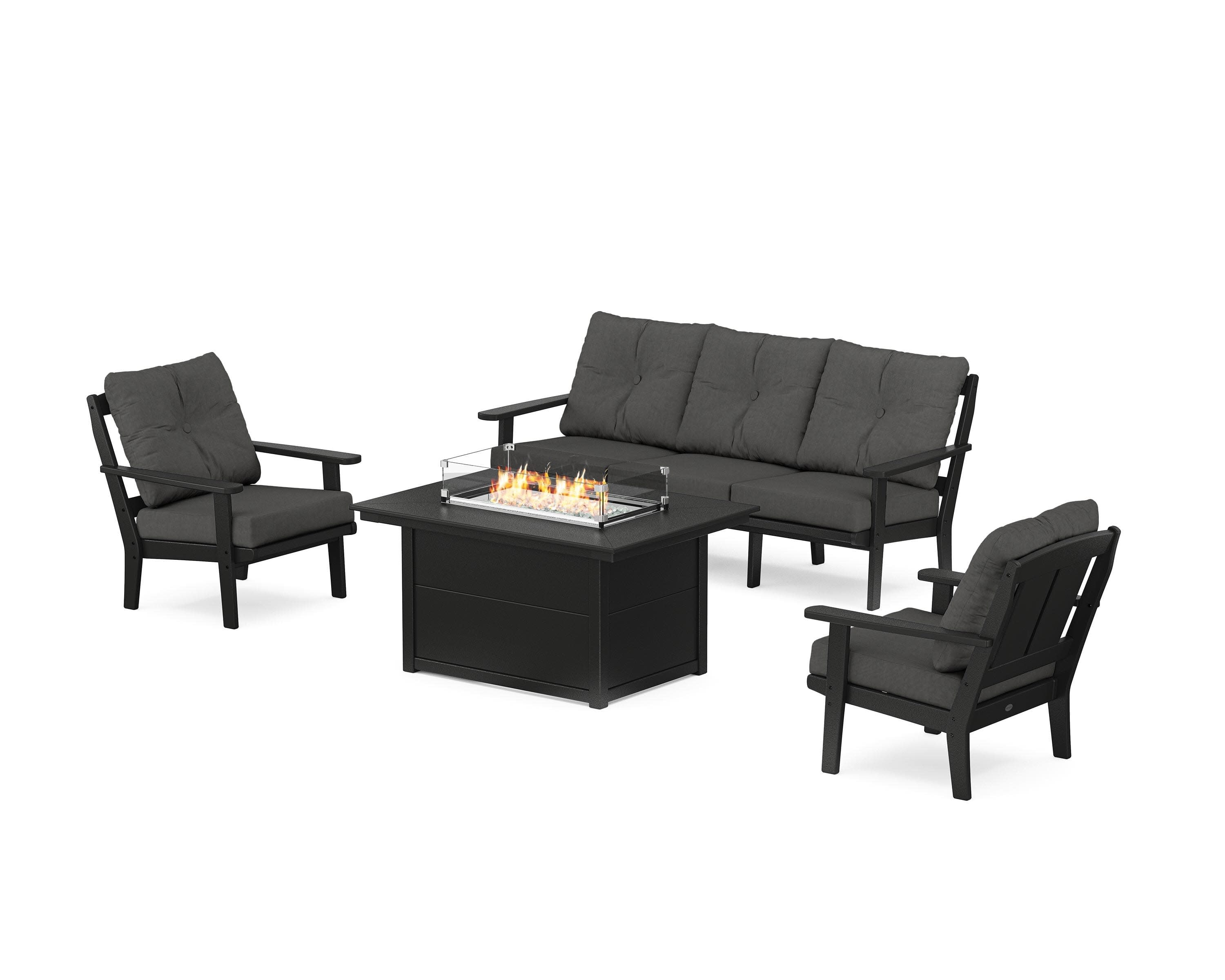 Mission Deep Seating Fire Pit Table Set in Black / Spectrum Carbon