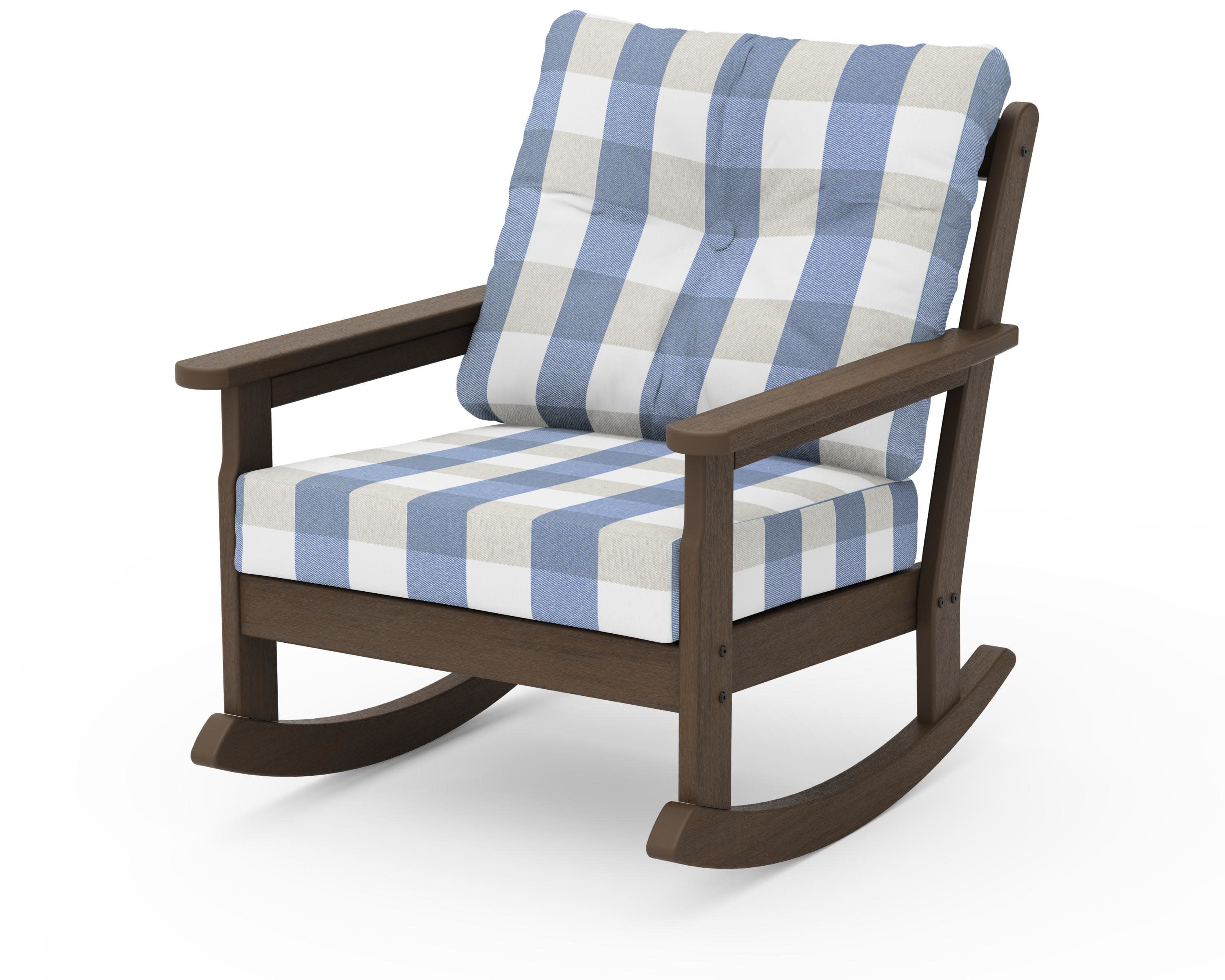 Vineyard Deep Seating Rocking Chair in Kona / Buffalo Plaid Sky Blue