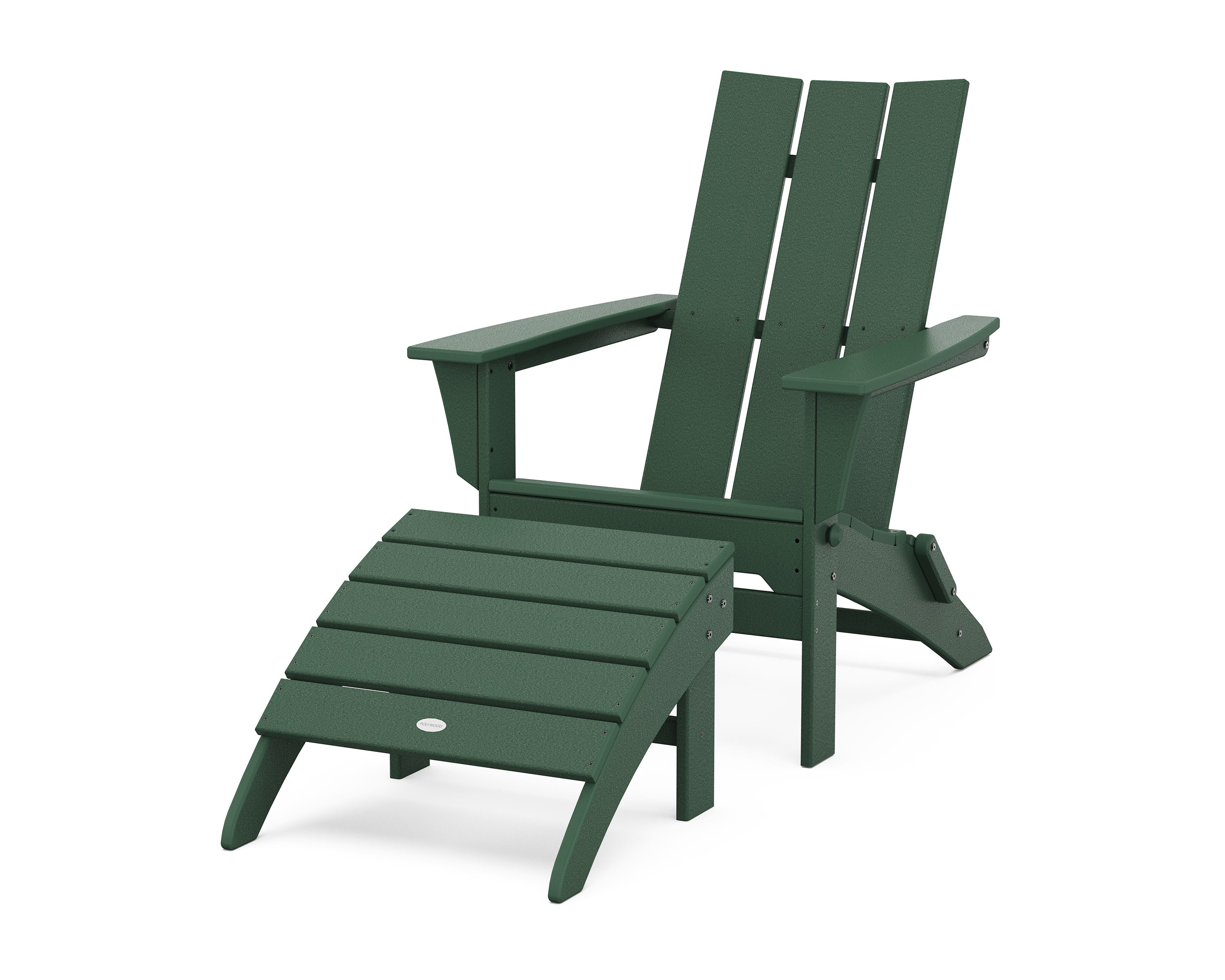Modern Folding Adirondack Chair 2-Piece Set with Ottoman in Green