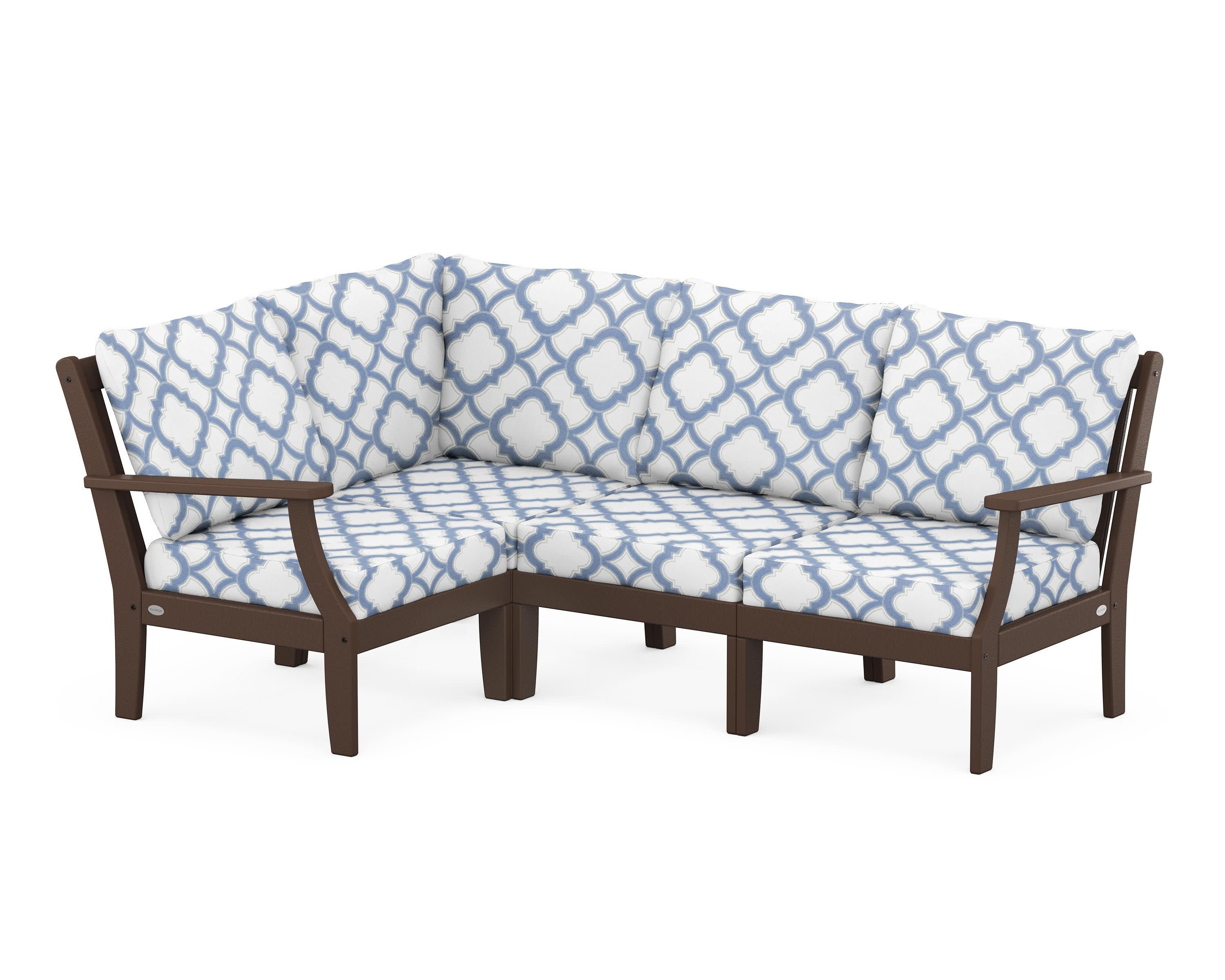 Braxton Modular 4-Piece Deep Seating Set in Mahogany / Trellis Sky Blue
