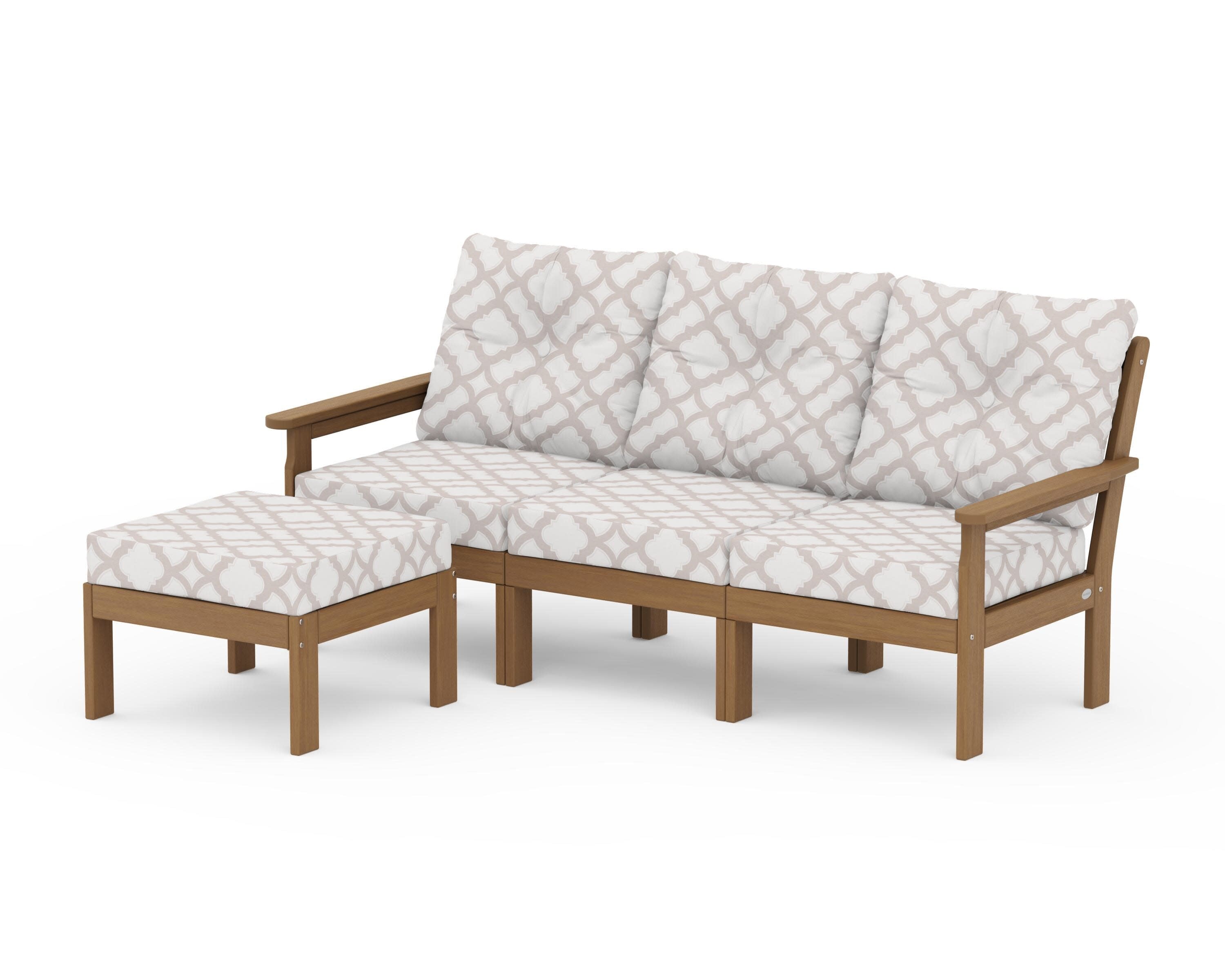 Vineyard 4-Piece Sectional with Ottoman in Natural / Trellis Dune Burlap