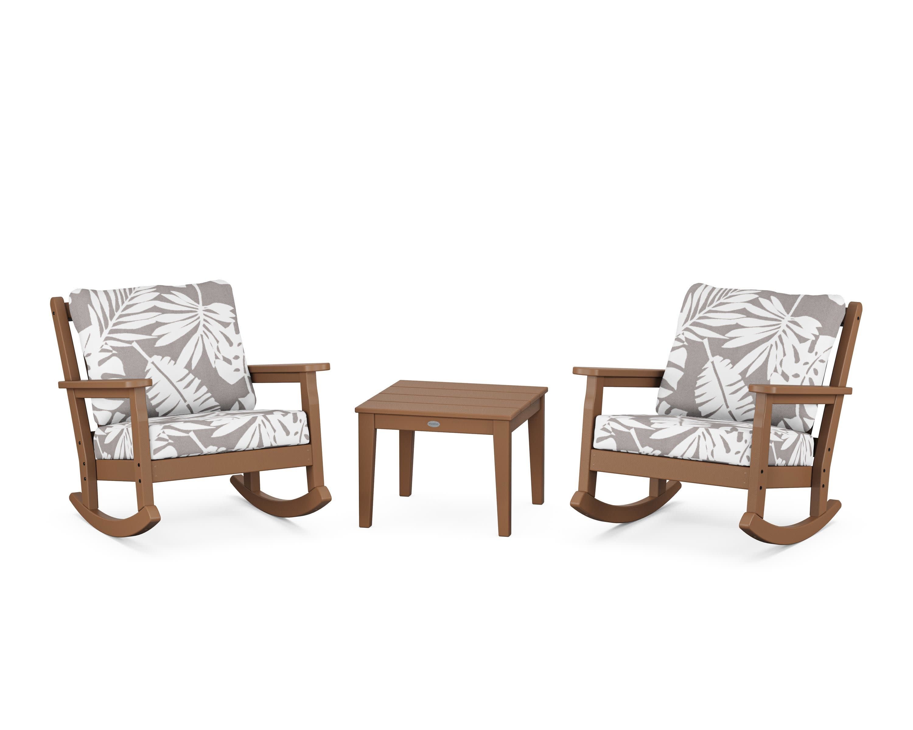 Chippendale 3-Piece Deep Seating Rocker Set in Teak / Leaf Grey Mist