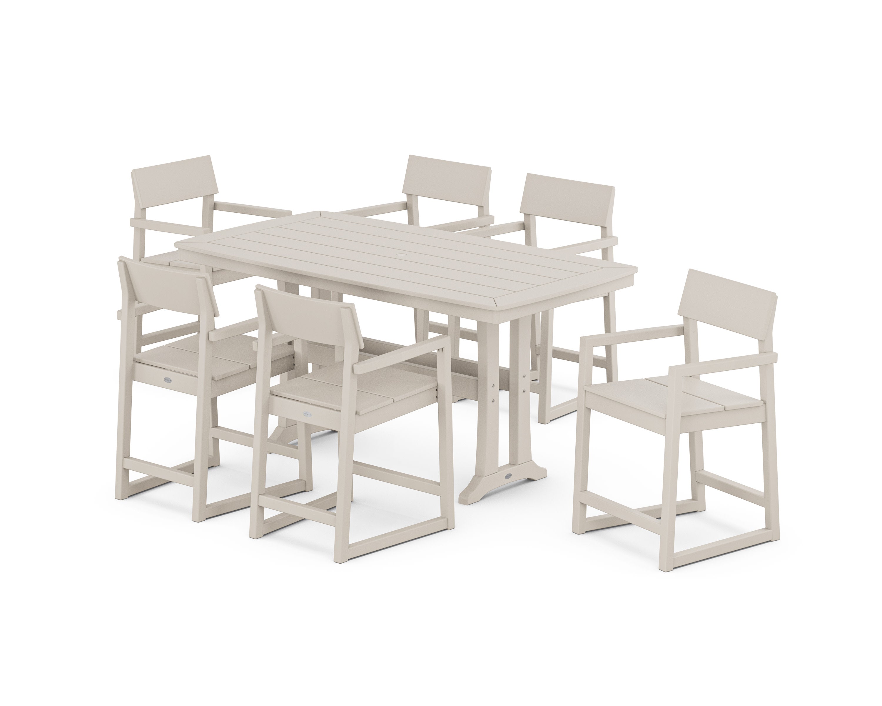 EDGE Arm Chair 7-Piece Counter Set with Trestle Legs in Sand