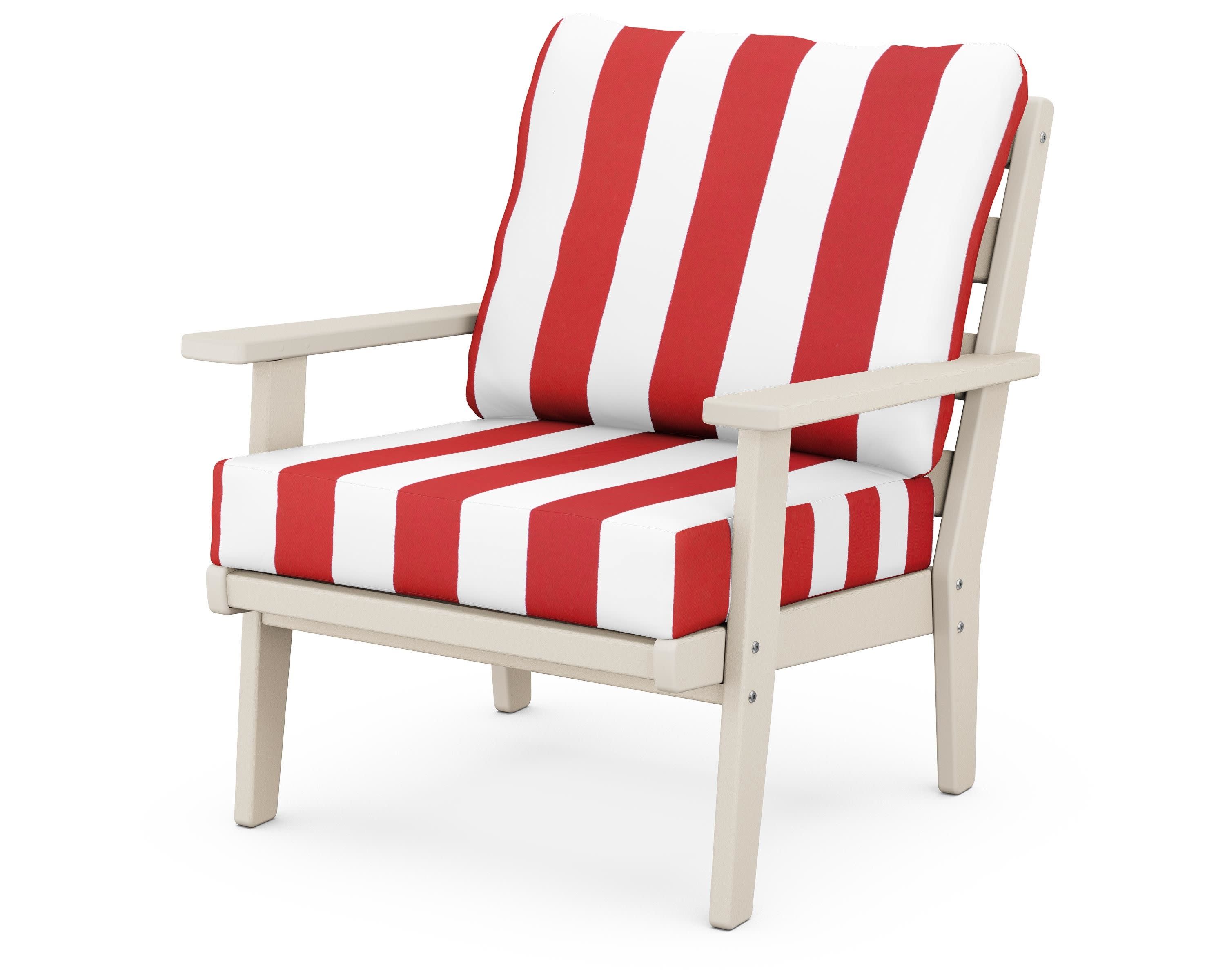 Grant Park Deep Seating Chair in Sand / Cabana Stripe Crimson