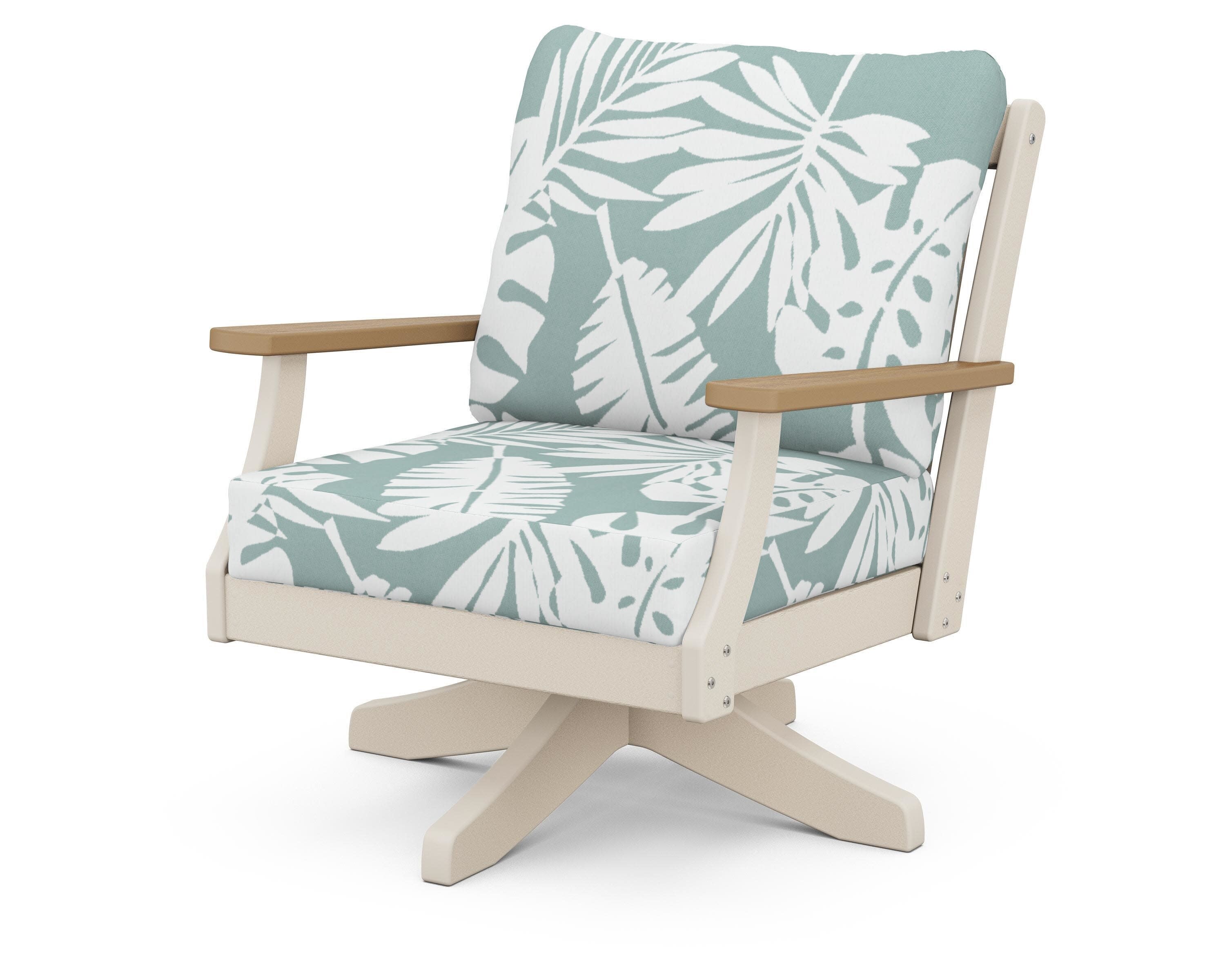 Braxton Deep Seating Swivel Chair in Sand / Natural / Leaf Glacier Spa