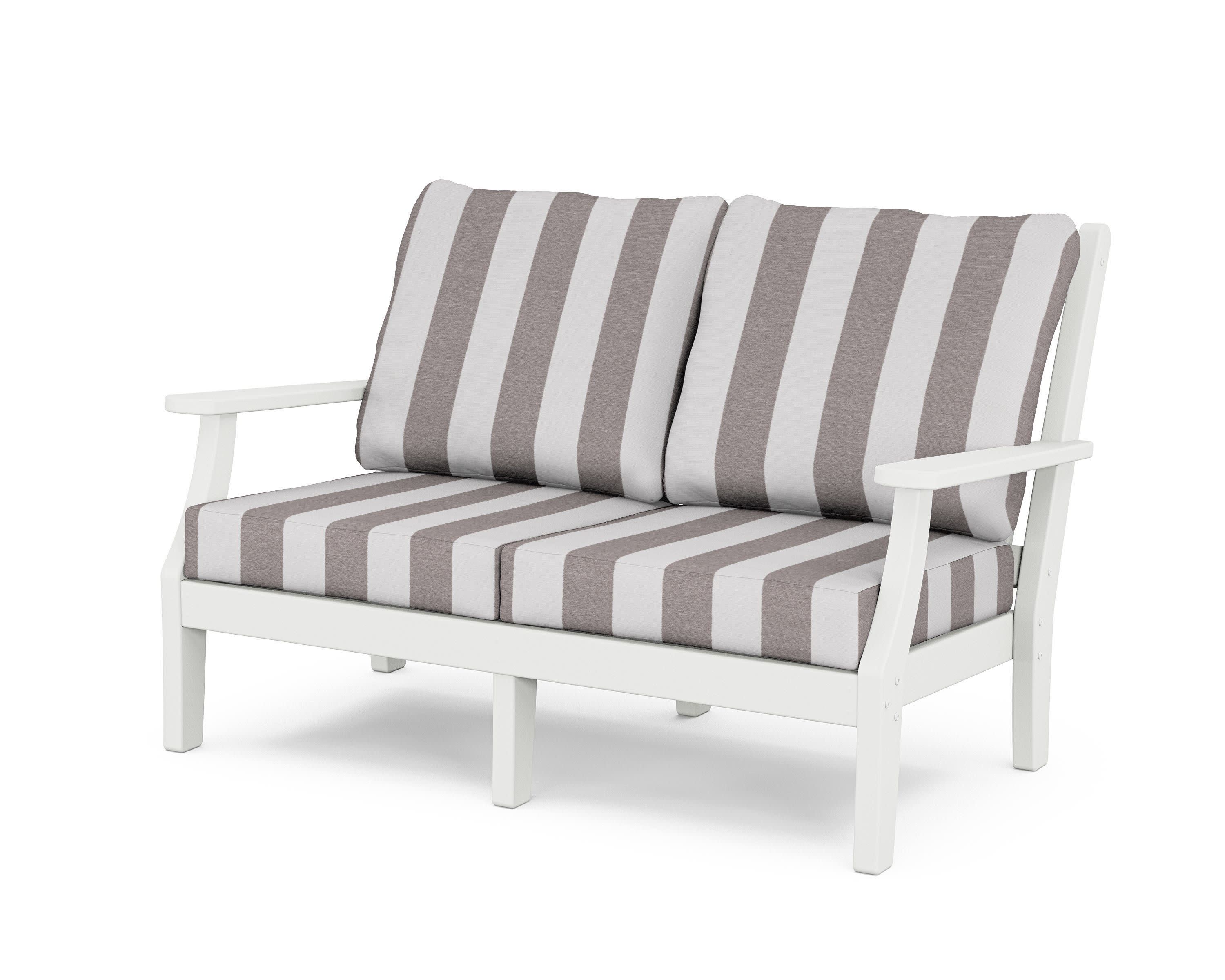 Wovendale Deep Seating Loveseat in White / Cabana Stripe Grey Mist