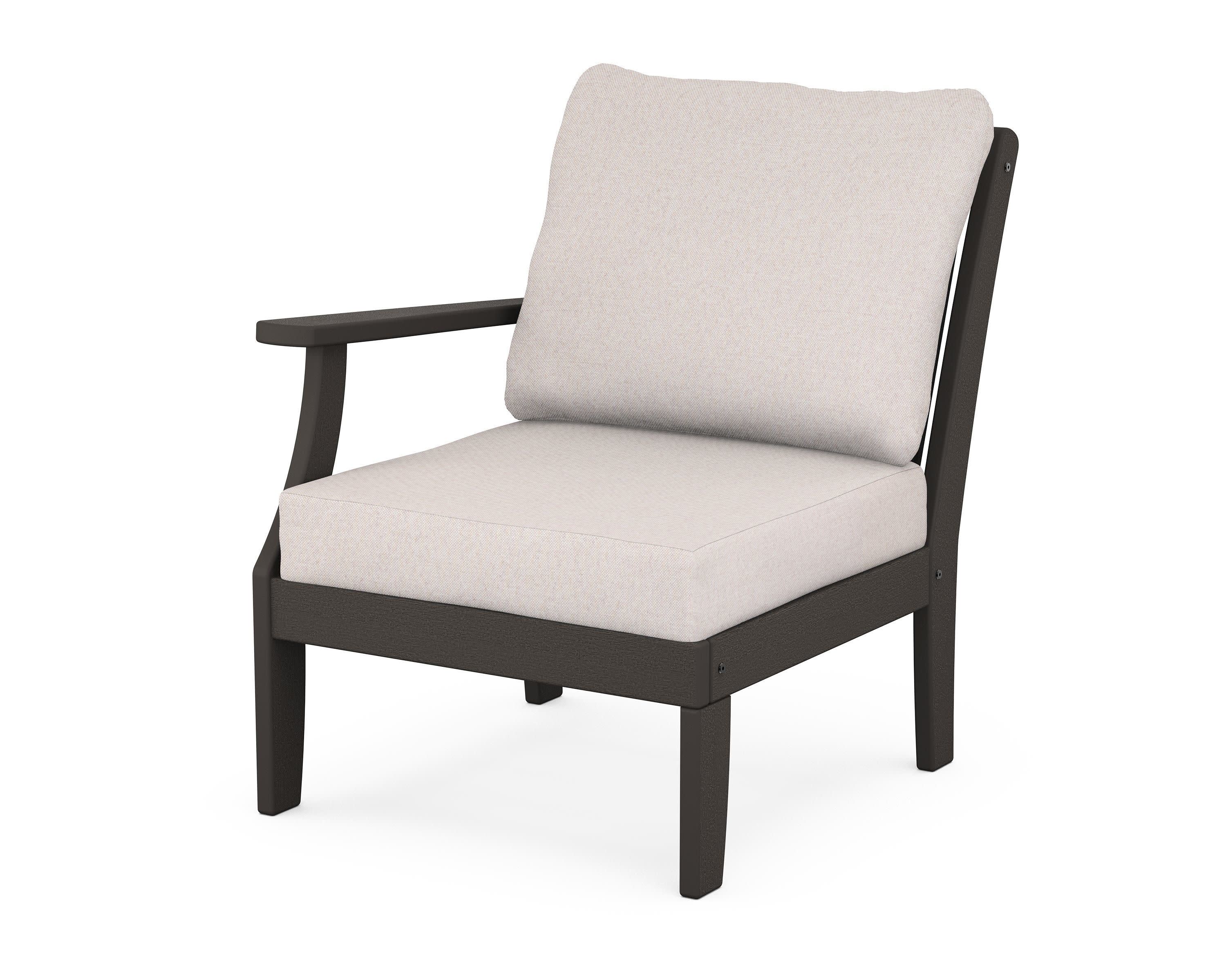 Braxton Modular Left Arm Chair in Vintage Coffee / Dune Burlap