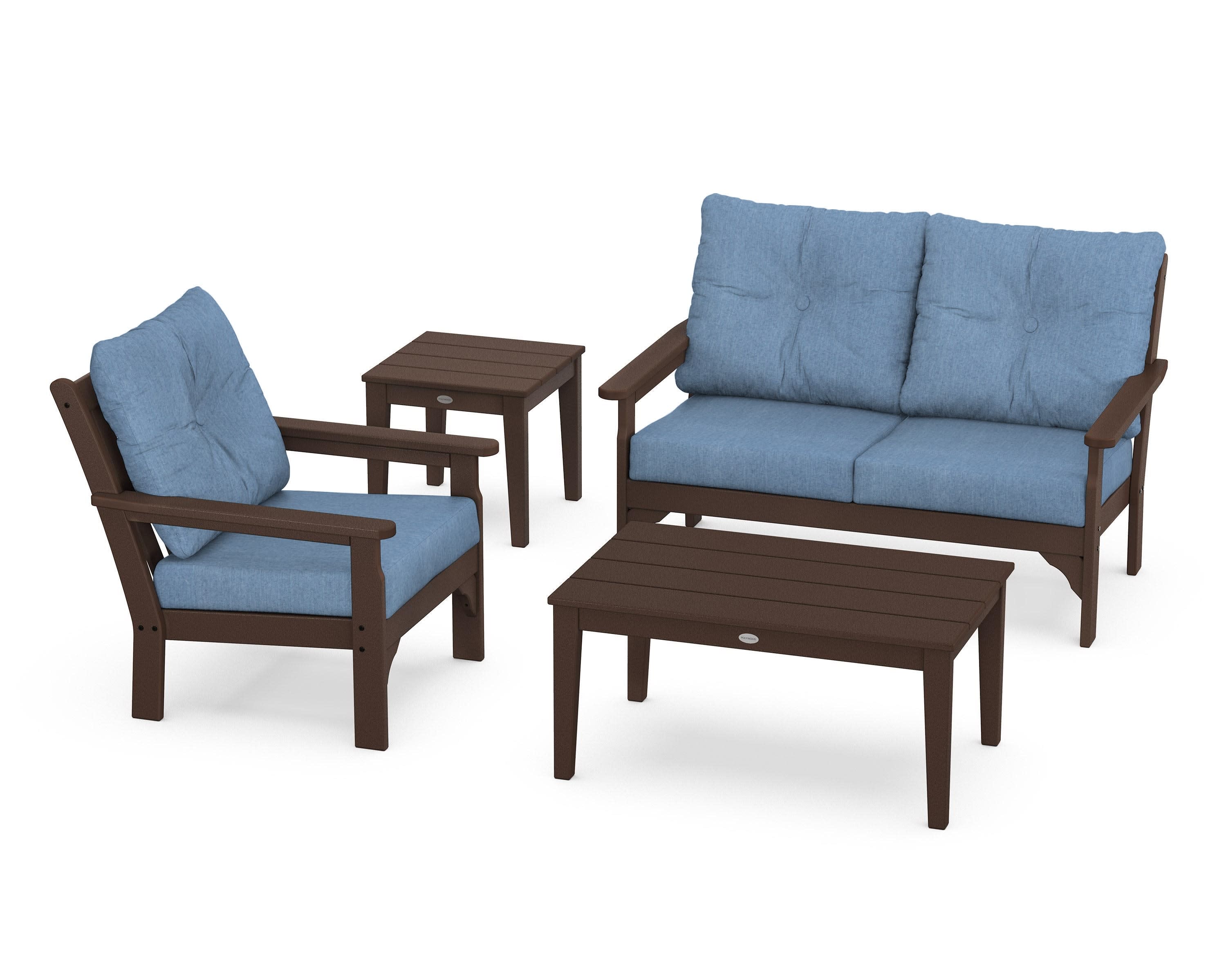 Vineyard 4-Piece Deep Seating Set in Mahogany / Sky Blue