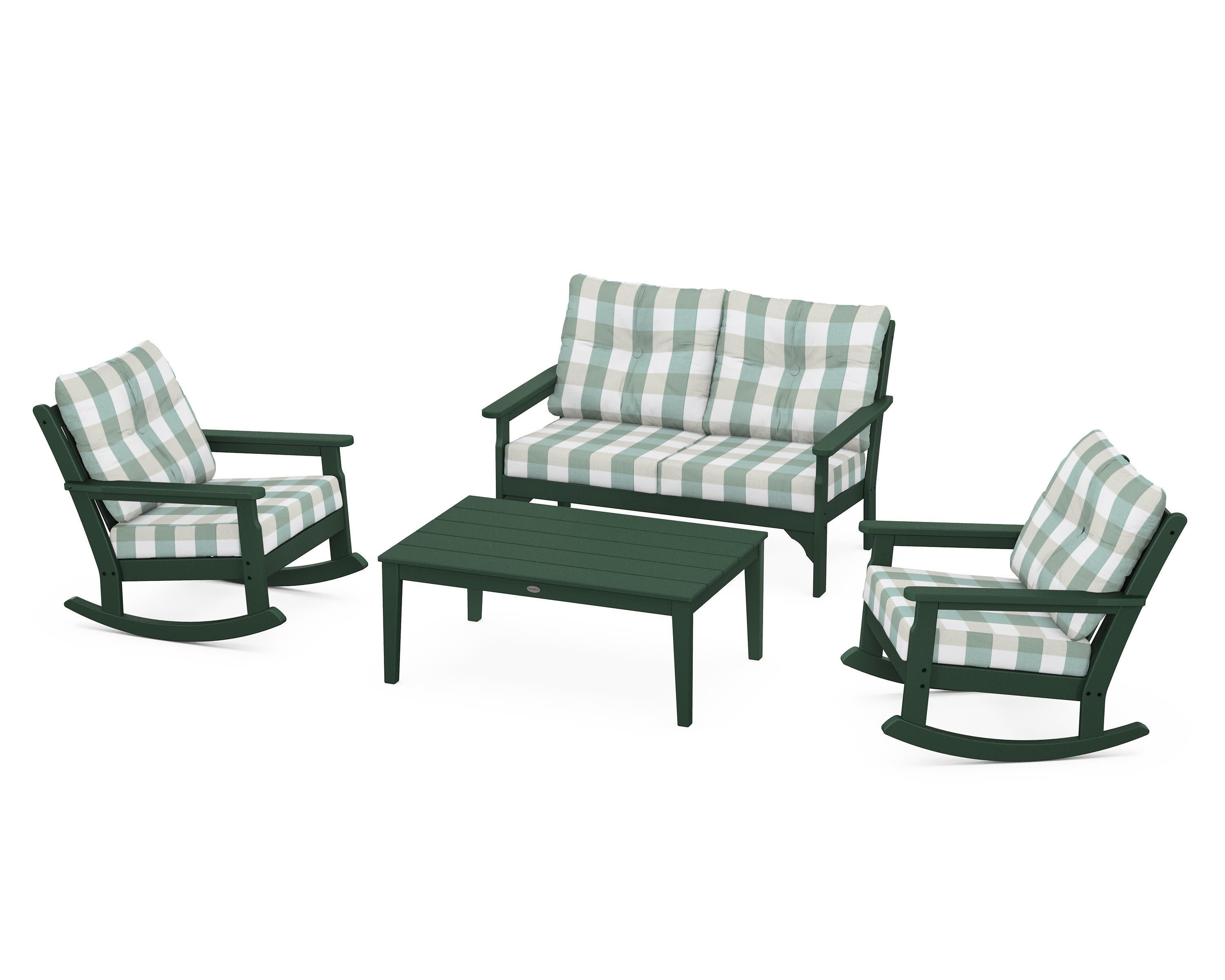 Vineyard 4-Piece Deep Seating Rocking Chair Set in Green / Buffalo Plaid Glacier Spa
