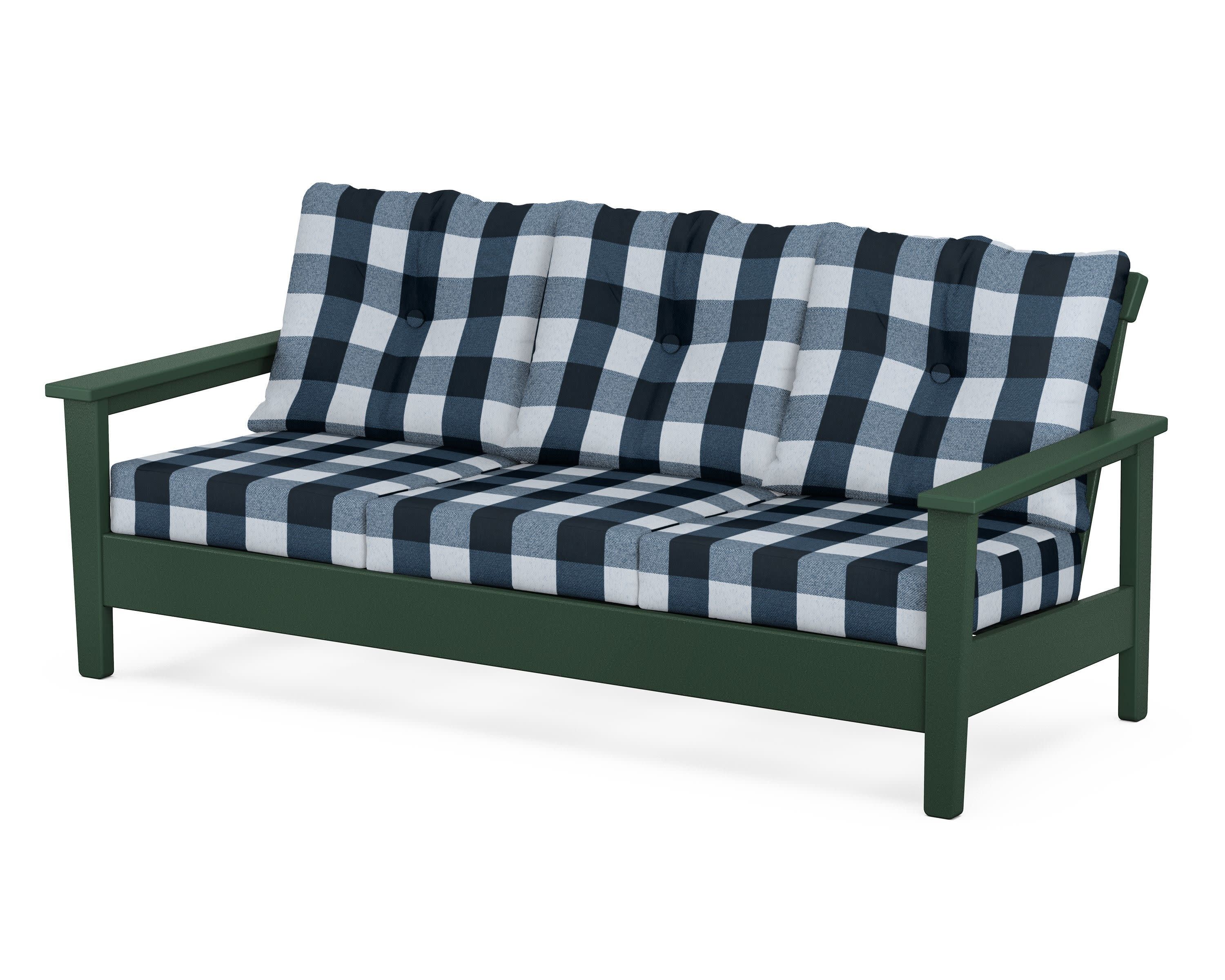 Prescott Deep Seating Sofa in Green / Buffalo Plaid Marine Indigo