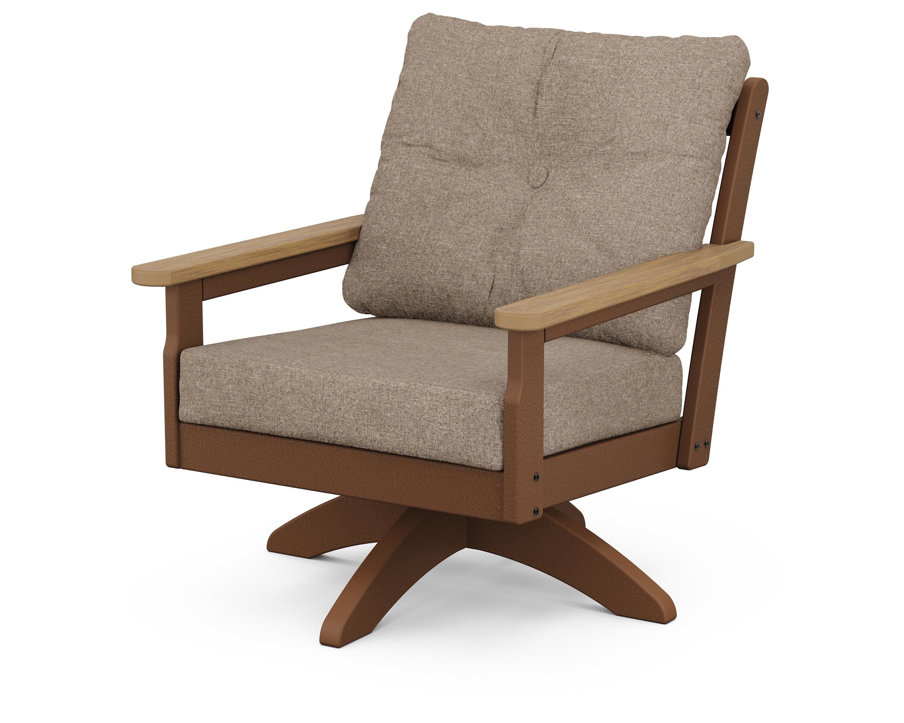 Vineyard Deep Seating Swivel Chair in Teak / Natural / Spiced Burlap