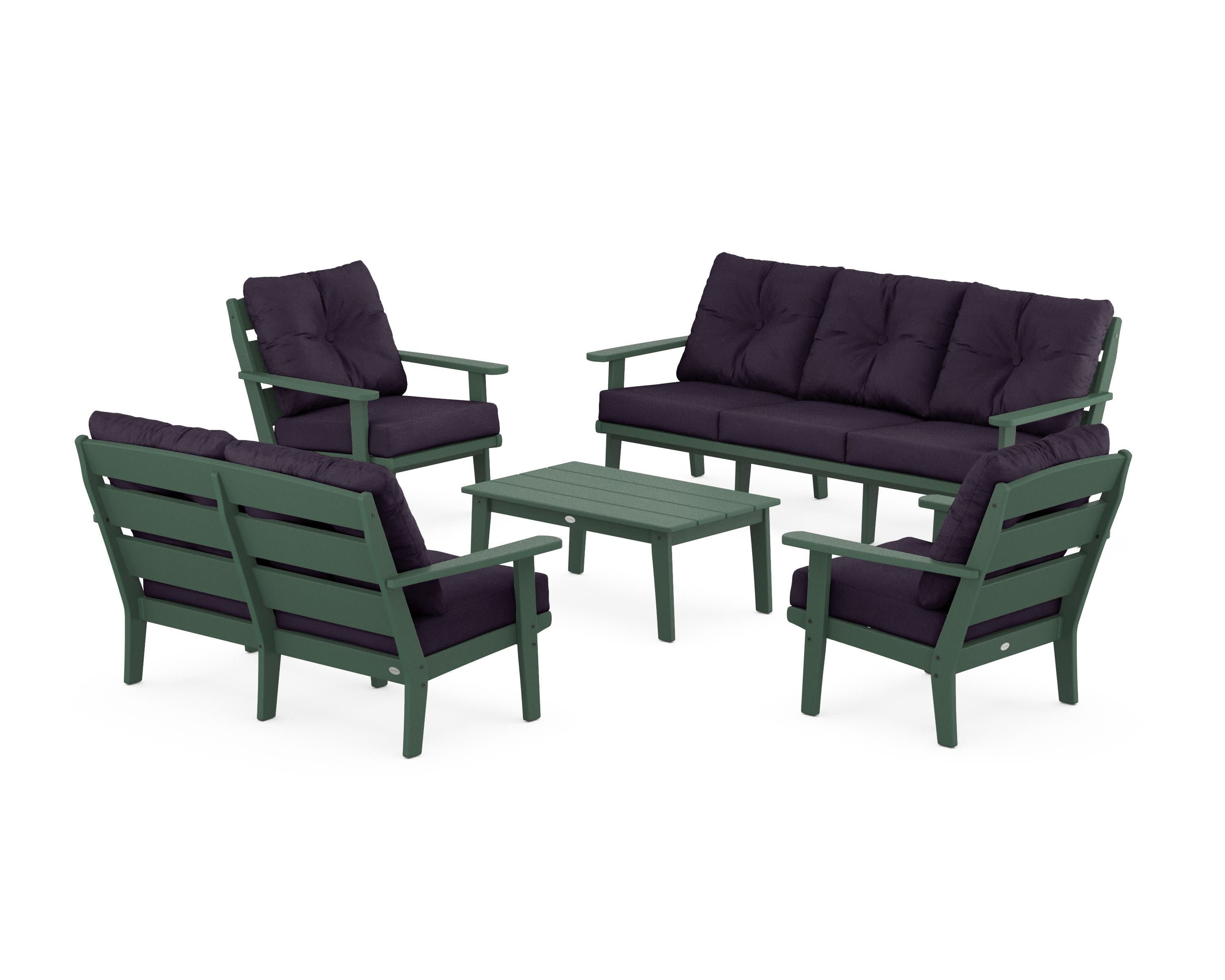 Lakeside 5-Piece Lounge Sofa Set in Green / Navy Linen