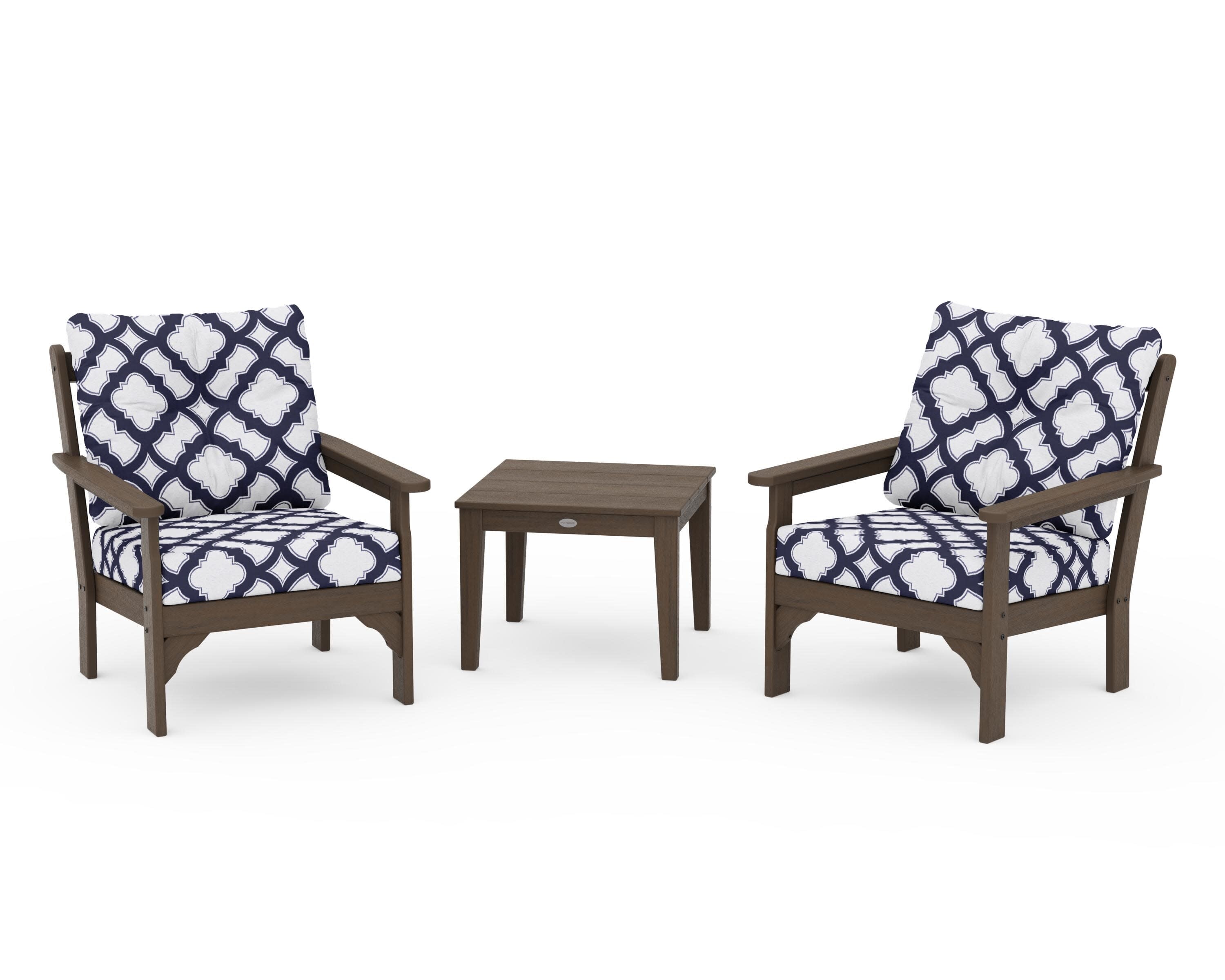 Vineyard 3-Piece Deep Seating Set in Kona / Trellis Navy